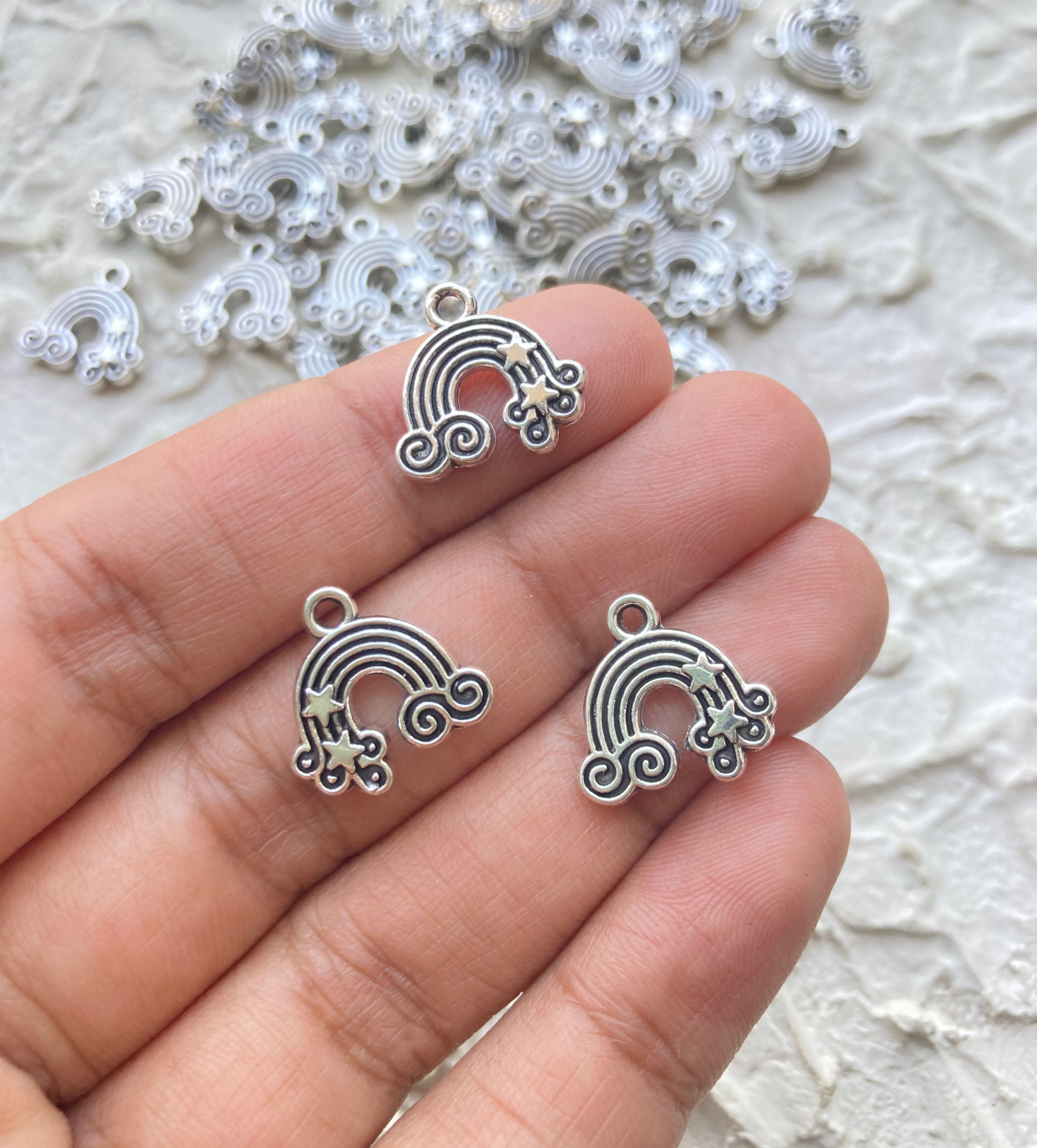 Antique silver alloy rainbow charm