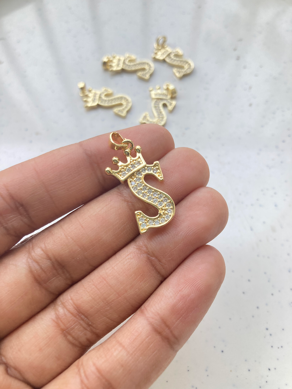 Thumbnail: 18k gold plated crown alphabet zircon charm, anti-tarnish