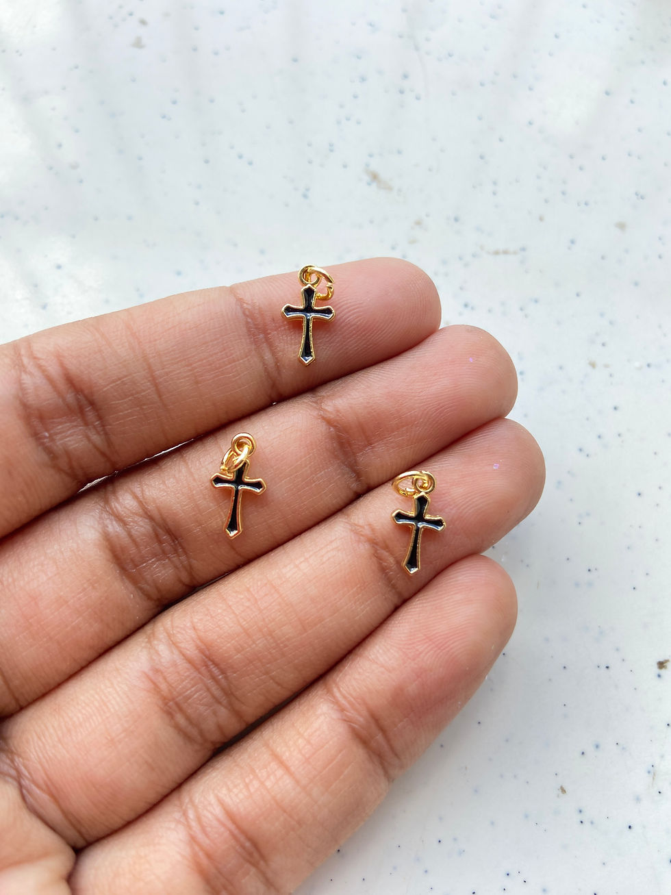 Thumbnail: Tiny enamel cross brass charm
