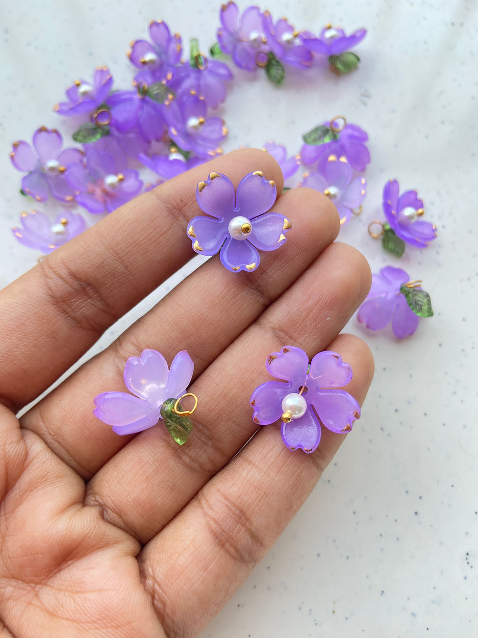 Thumbnail: Sakura readymade flower charm with leaf charm