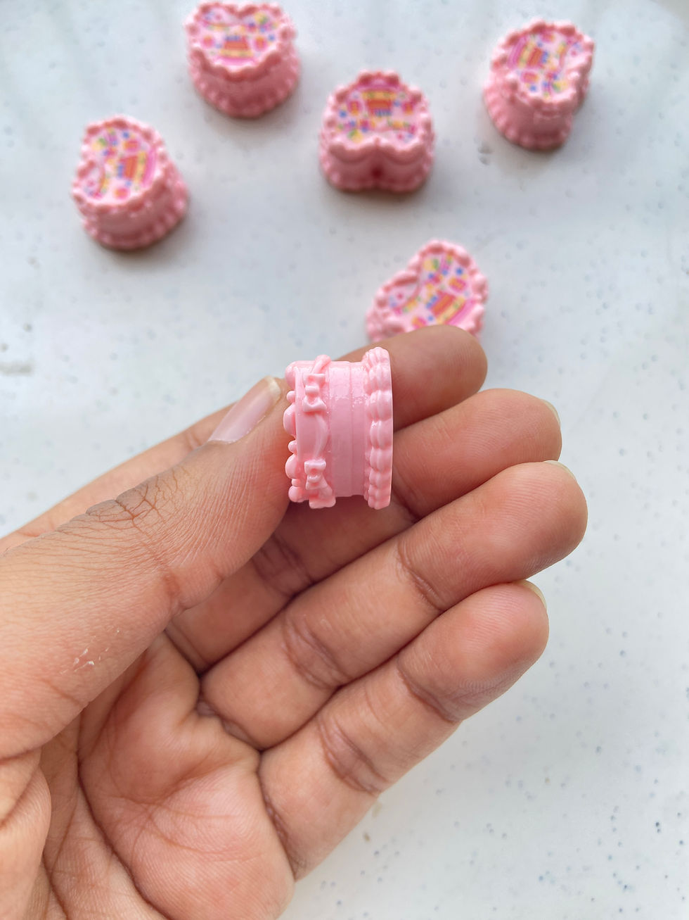 Thumbnail: Birthday theme heart shape cake resin cabachon charm (no hook, no drill)