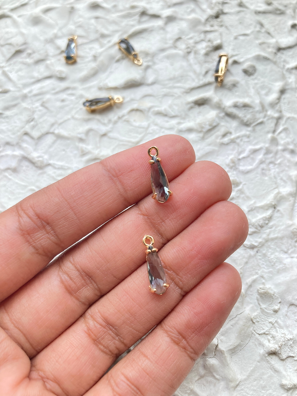 Thumbnail: 14k gold plated zircon long teardrop charm