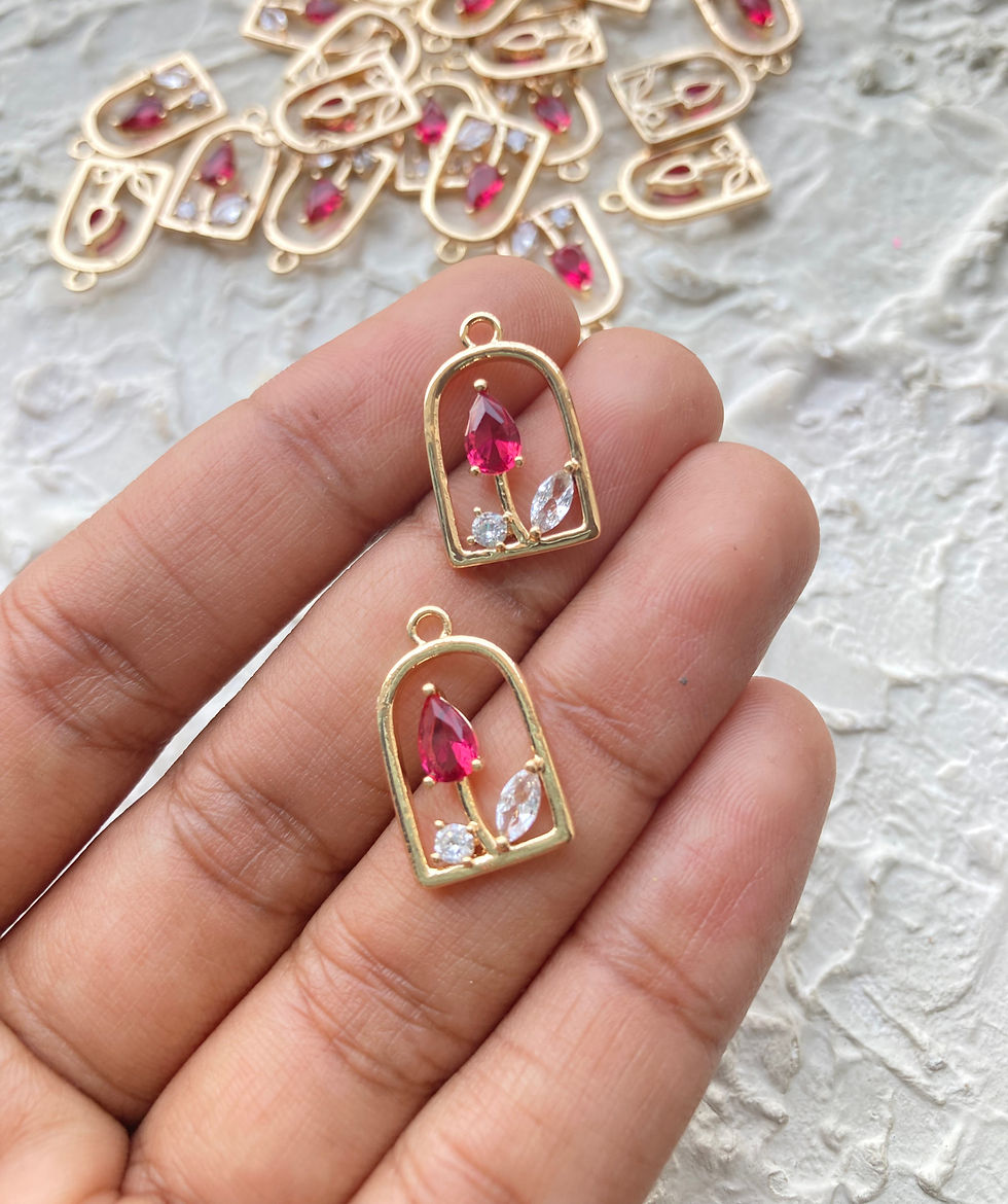 Thumbnail: 18k gold plated flower with arc zircon anti-tarnish charm