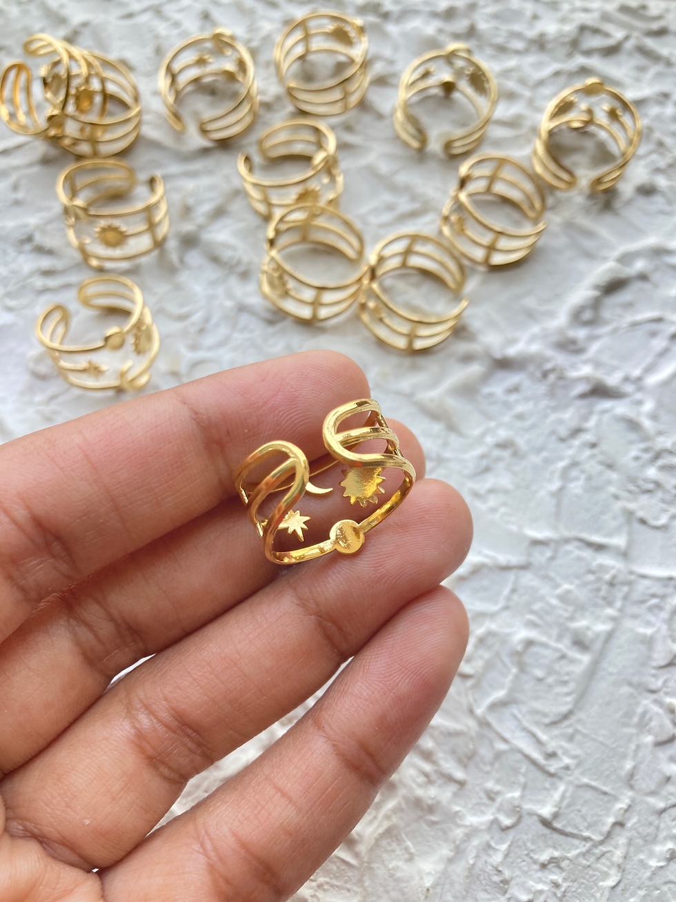 Thumbnail: 18k gold plated sun/moon/star adjustable ring (1pc)
