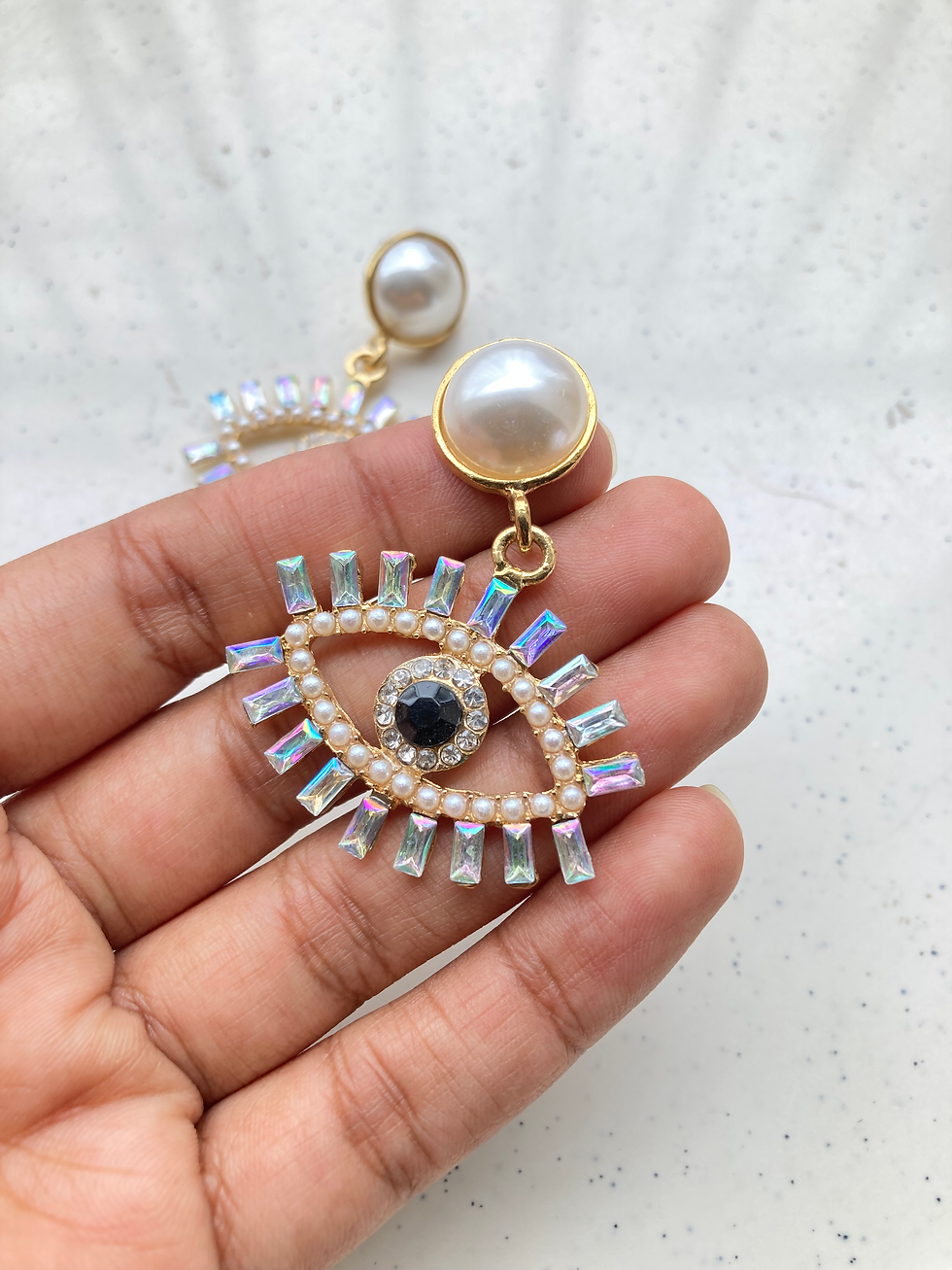 Thumbnail: Readymade evil eye rhinestone with pearl earring