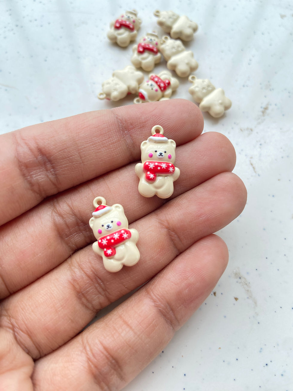 Thumbnail: 3d Enamel teddy with christmas scarf charm
