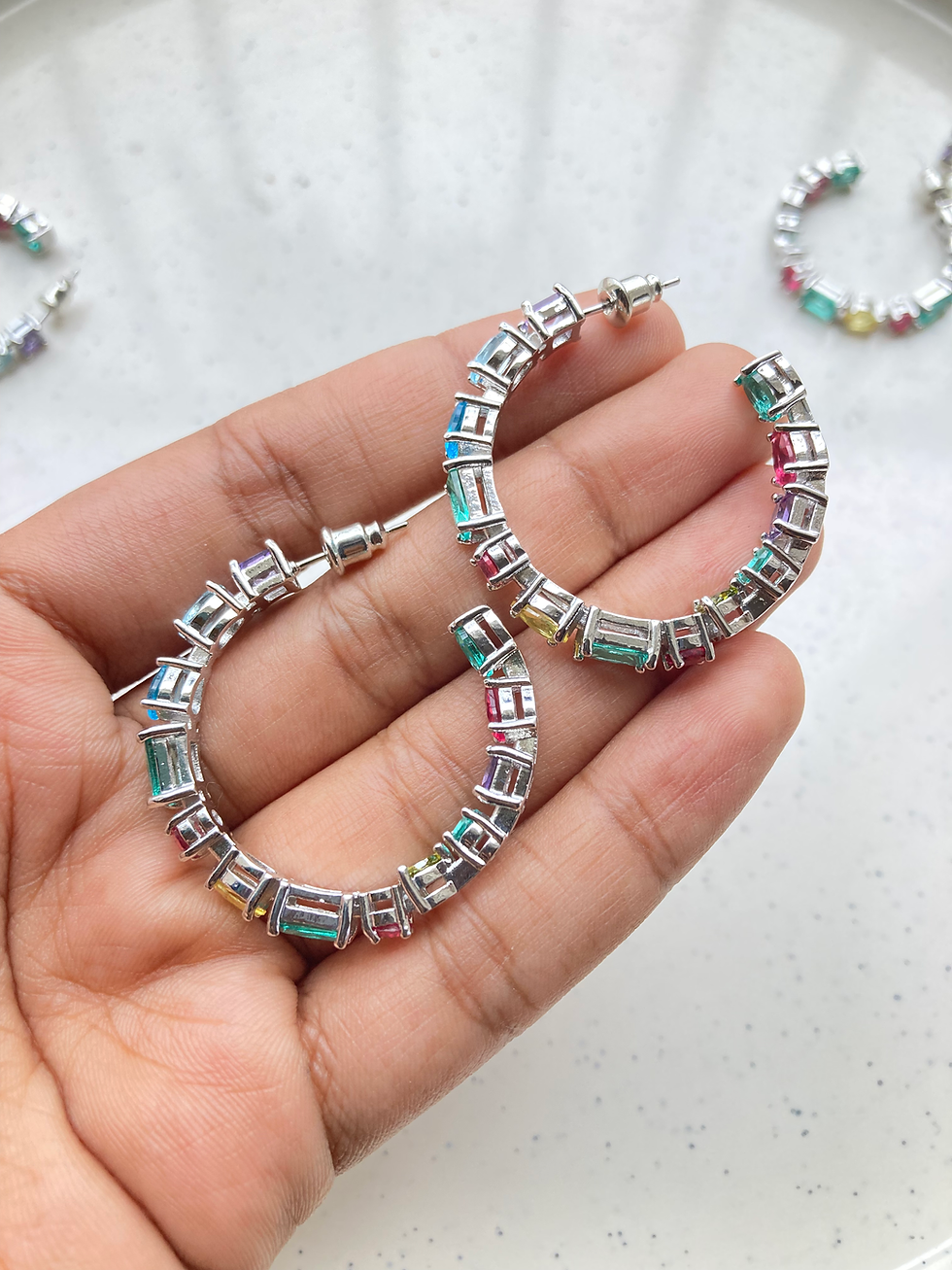 Thumbnail: Colourful zircon big hoops stud