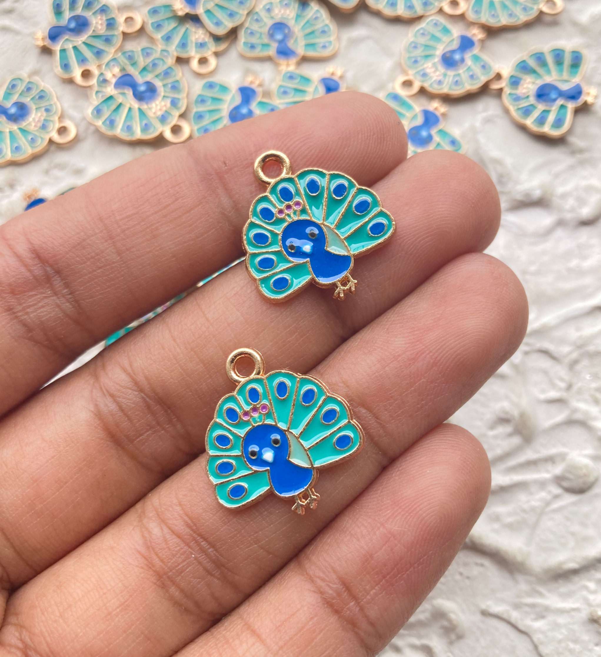 Peacock enamel alloy charm