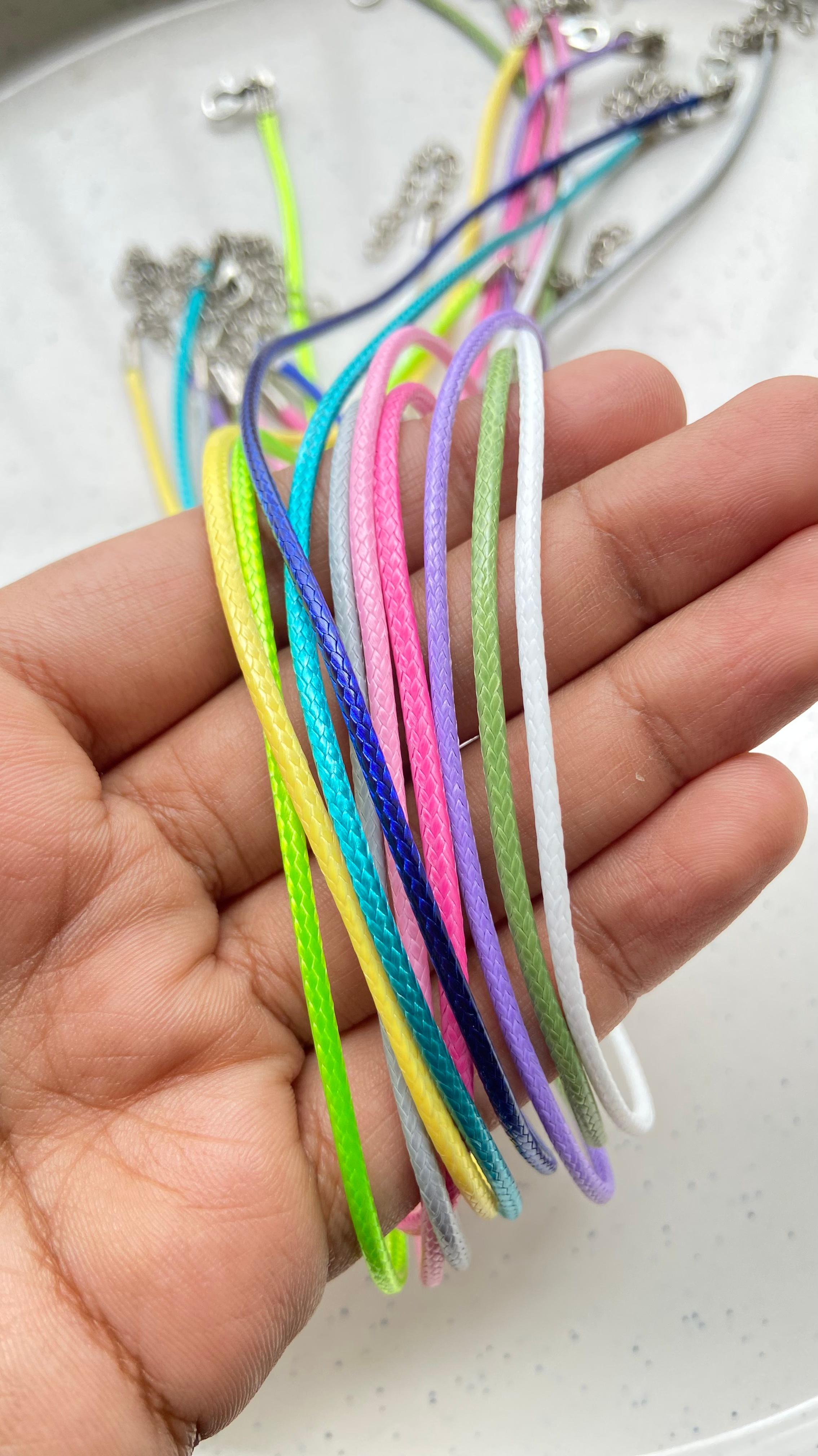 Waxed cord for necklace making with lobster clasp