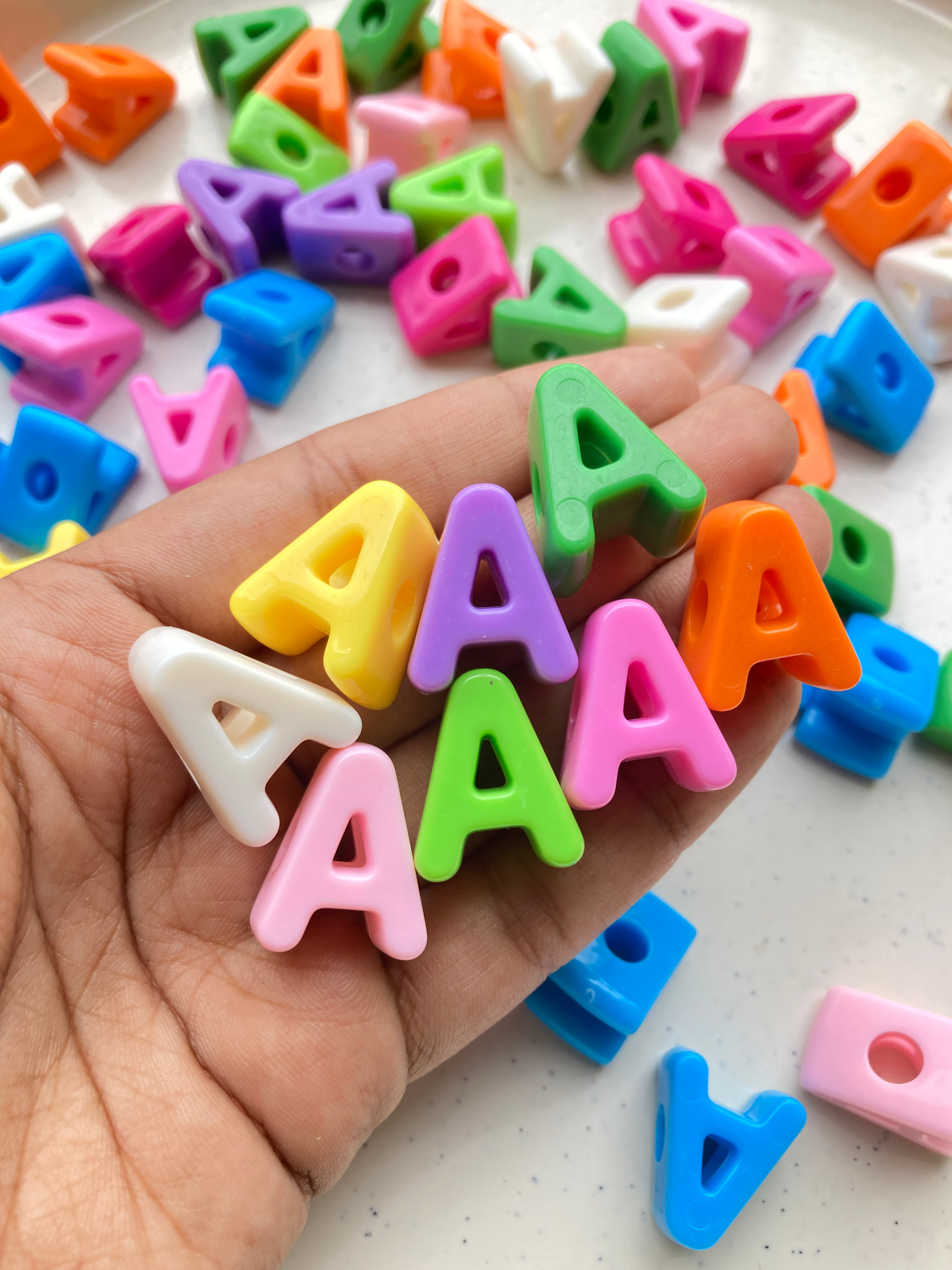 'A' alphabet colourful bead, side drilled