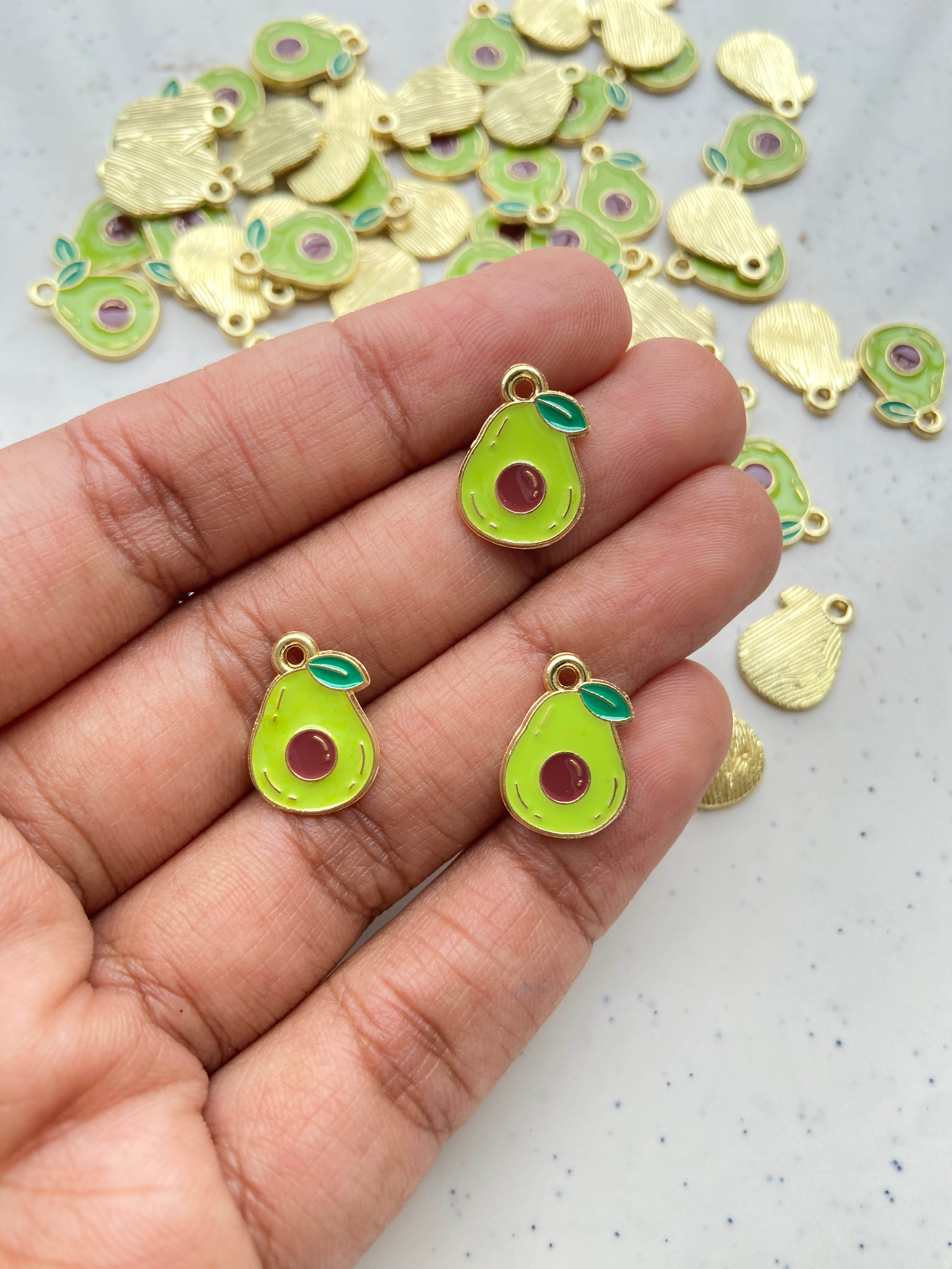 Enamel avocado alloy charm