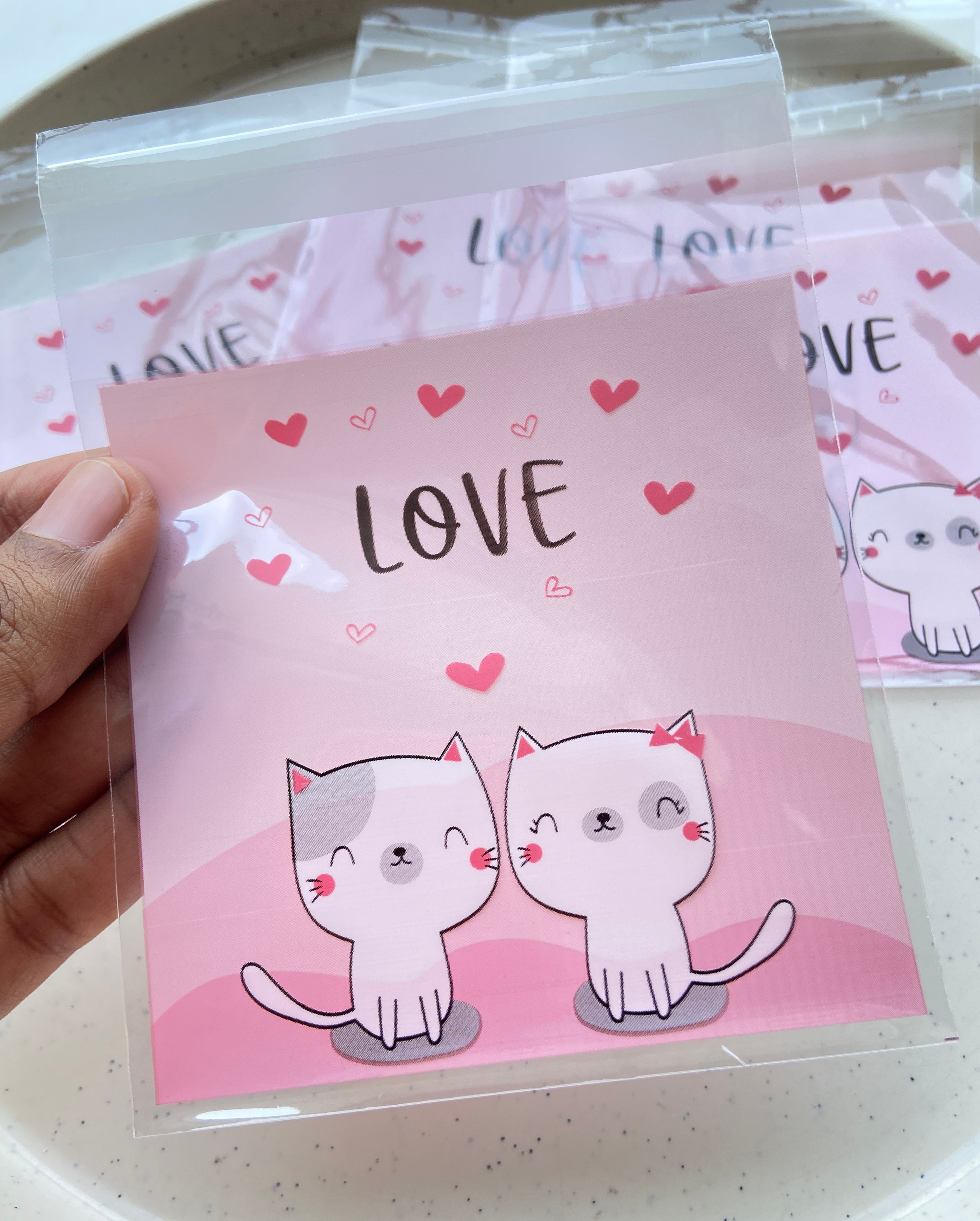 Kitty love design self adhesive polythene set (10 pcs)