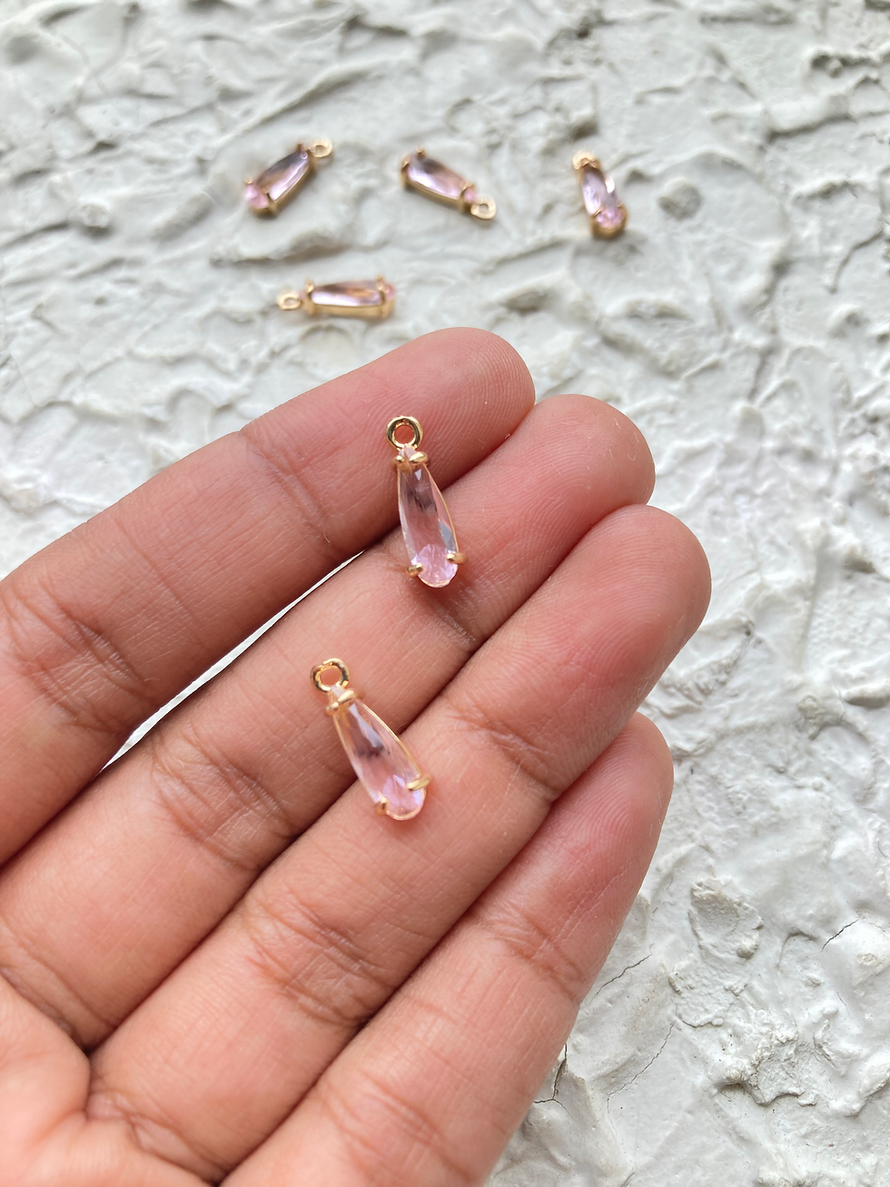 Thumbnail: 14k gold plated zircon long teardrop charm