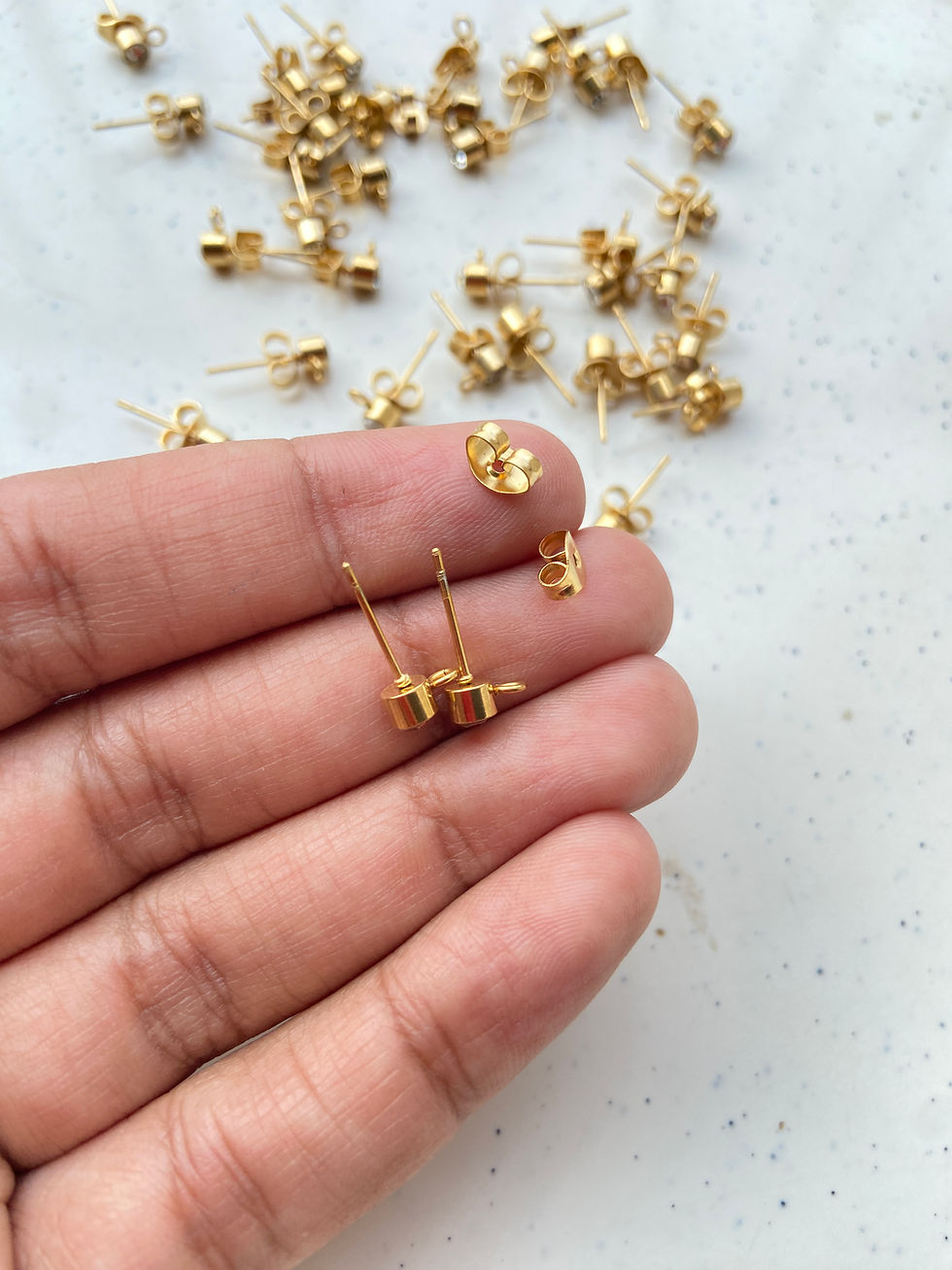 Thumbnail: 18k gold plated rhinestone studs with stopper, anti-tarnish PVD plating, (1pair)