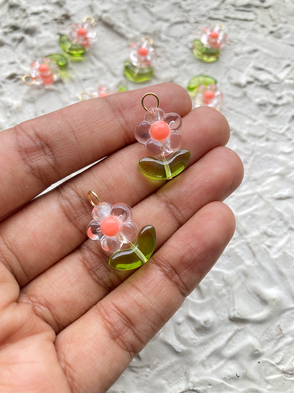 Thumbnail: Transparent acrylic flower with leaf readymade charm
