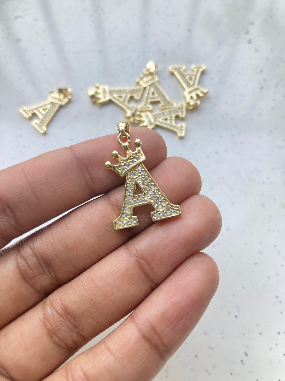 Thumbnail: 18k gold plated crown alphabet zircon charm, anti-tarnish