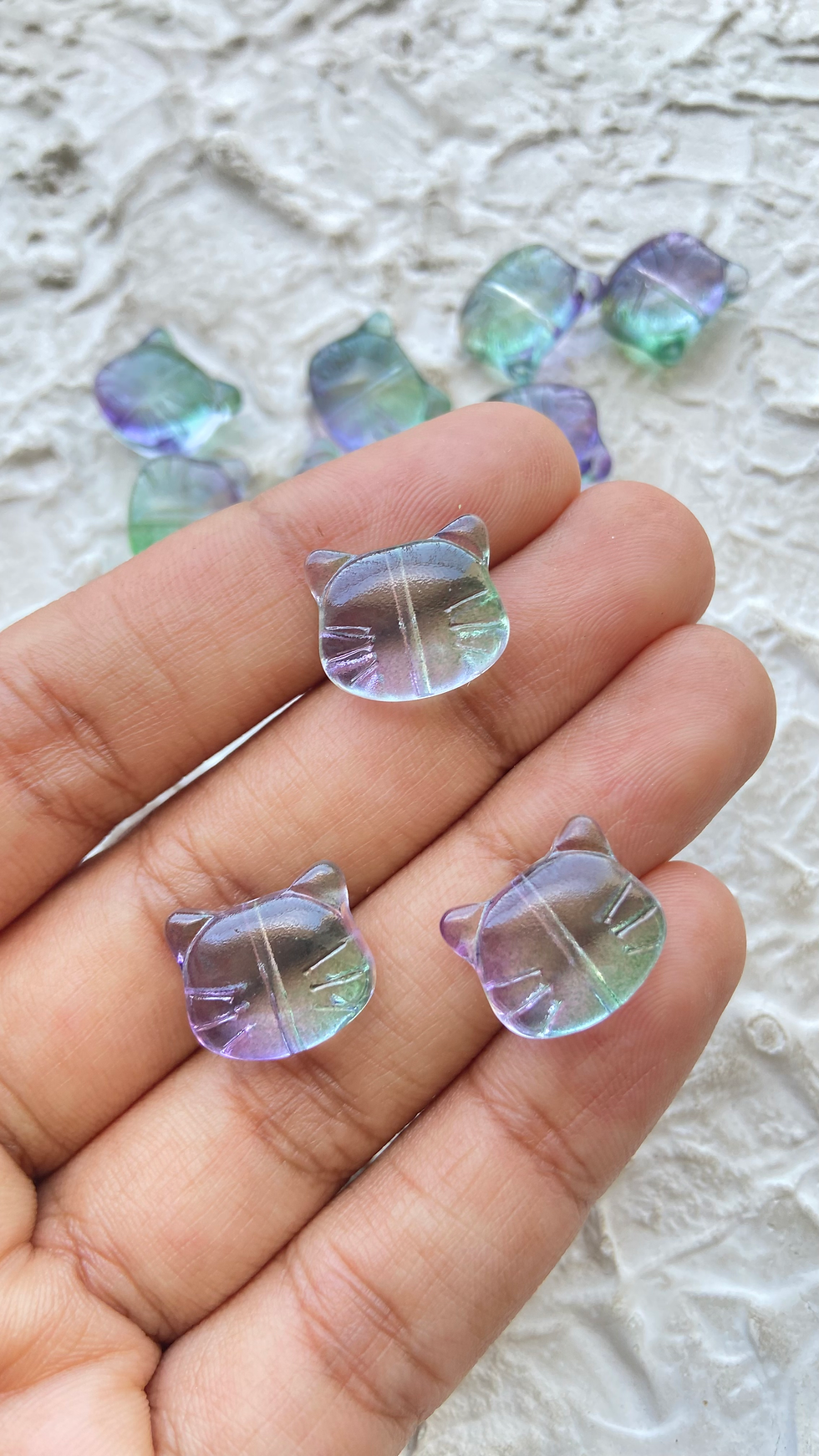 Thumbnail: Transparent colourful lampwork cat bead vertically drilled