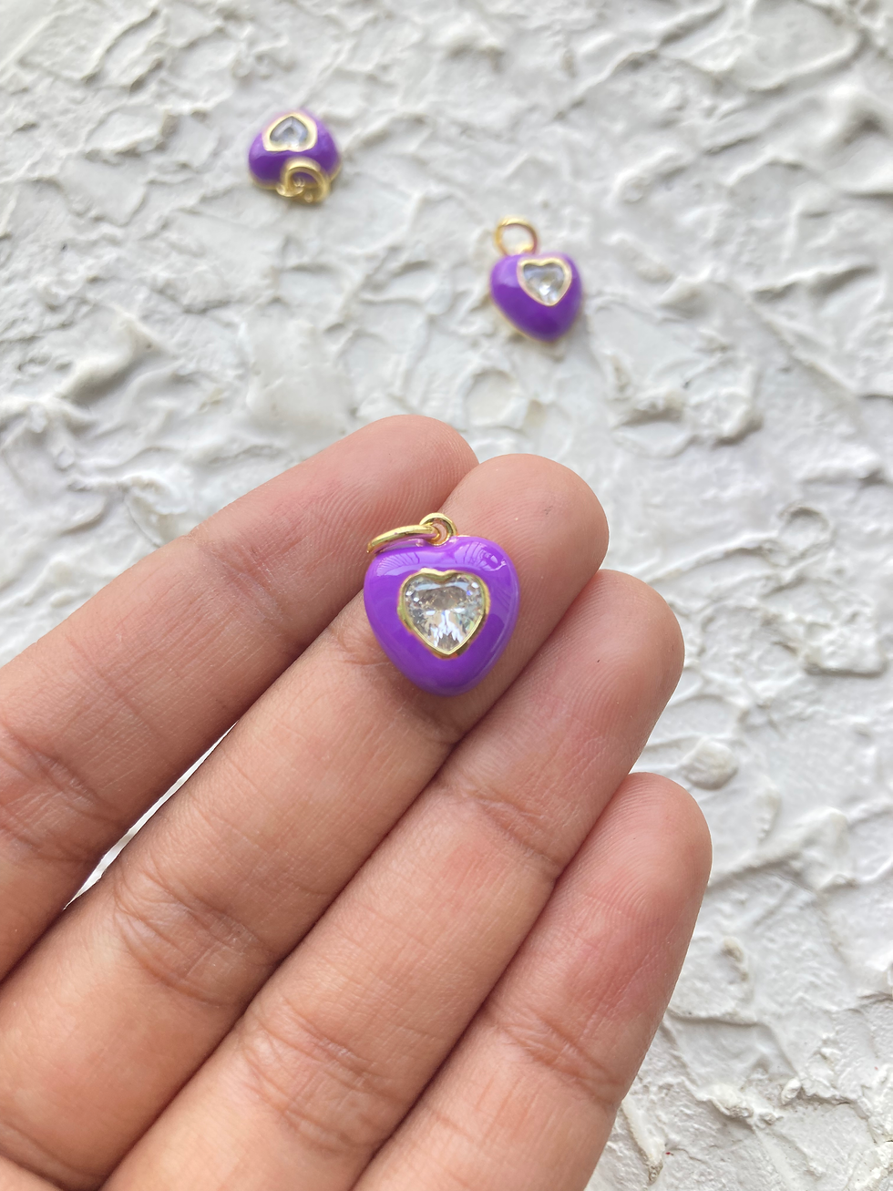 Thumbnail: Colourful zircon heart with enamel brass charm