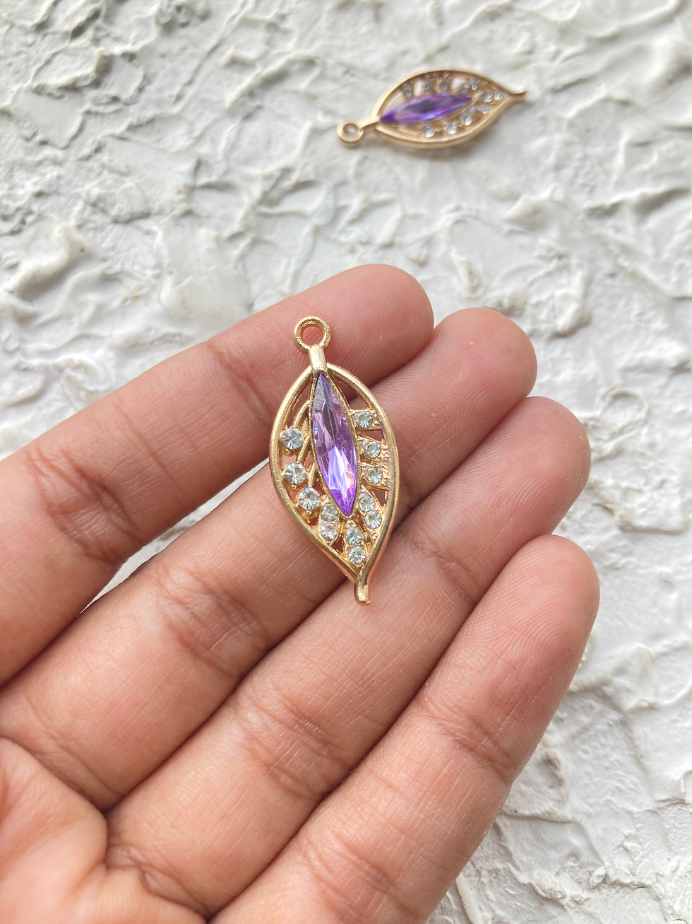 Thumbnail: Gold plated rhinestone leaf charm