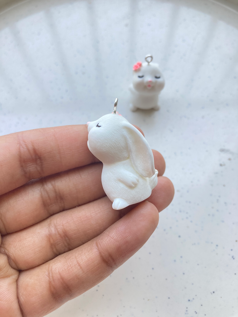 Thumbnail: Blush bunny with pink heart/flower resin charm
