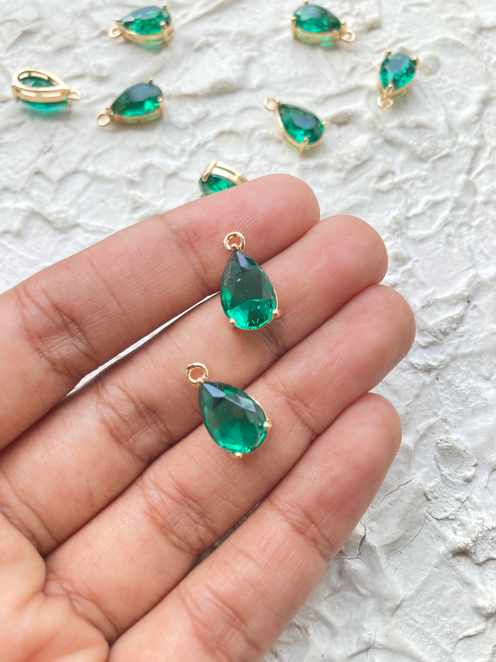 Thumbnail: Glass zircon teardrop brass charm