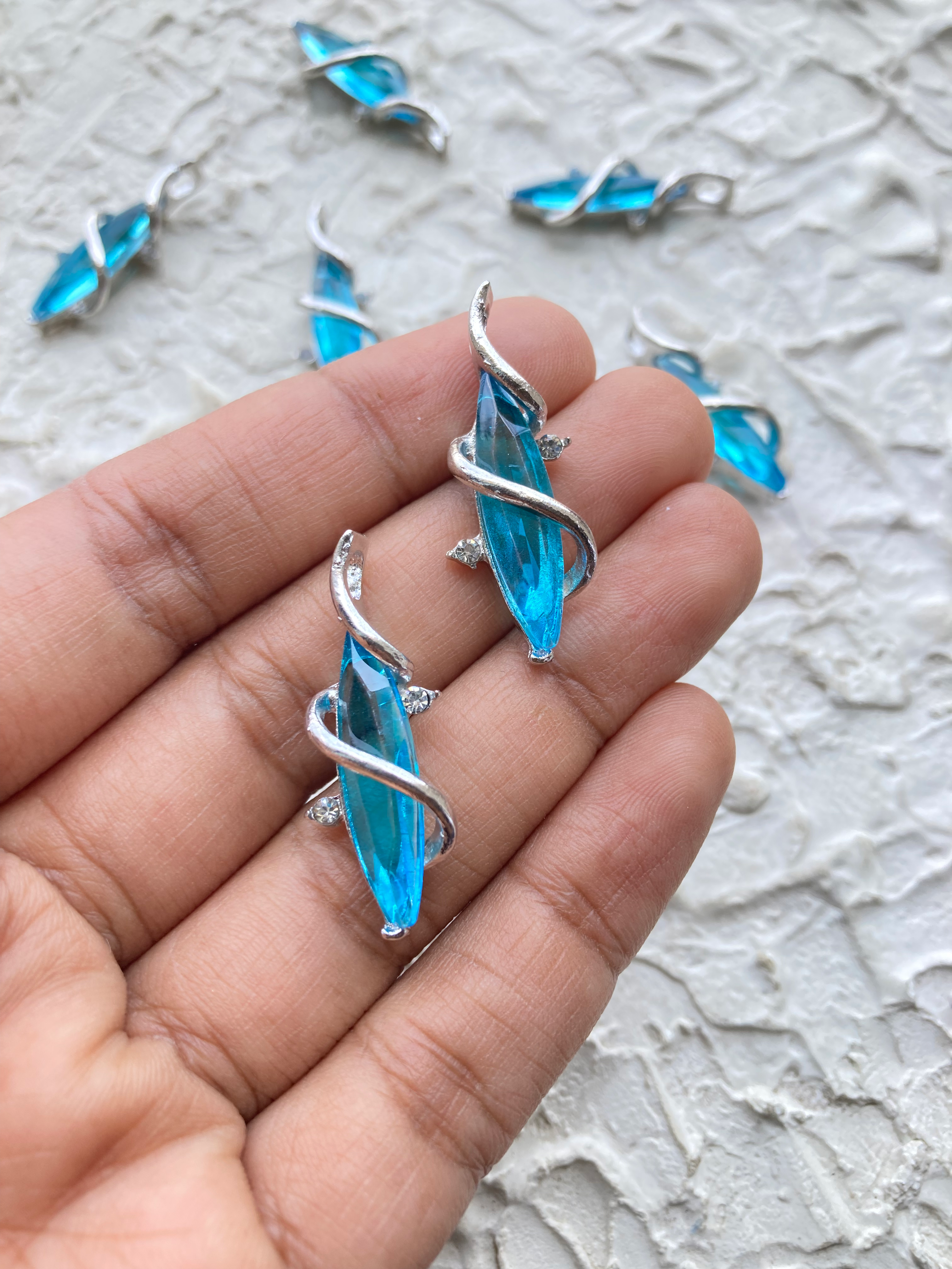 Alloy glass blue leaf shape designer charm