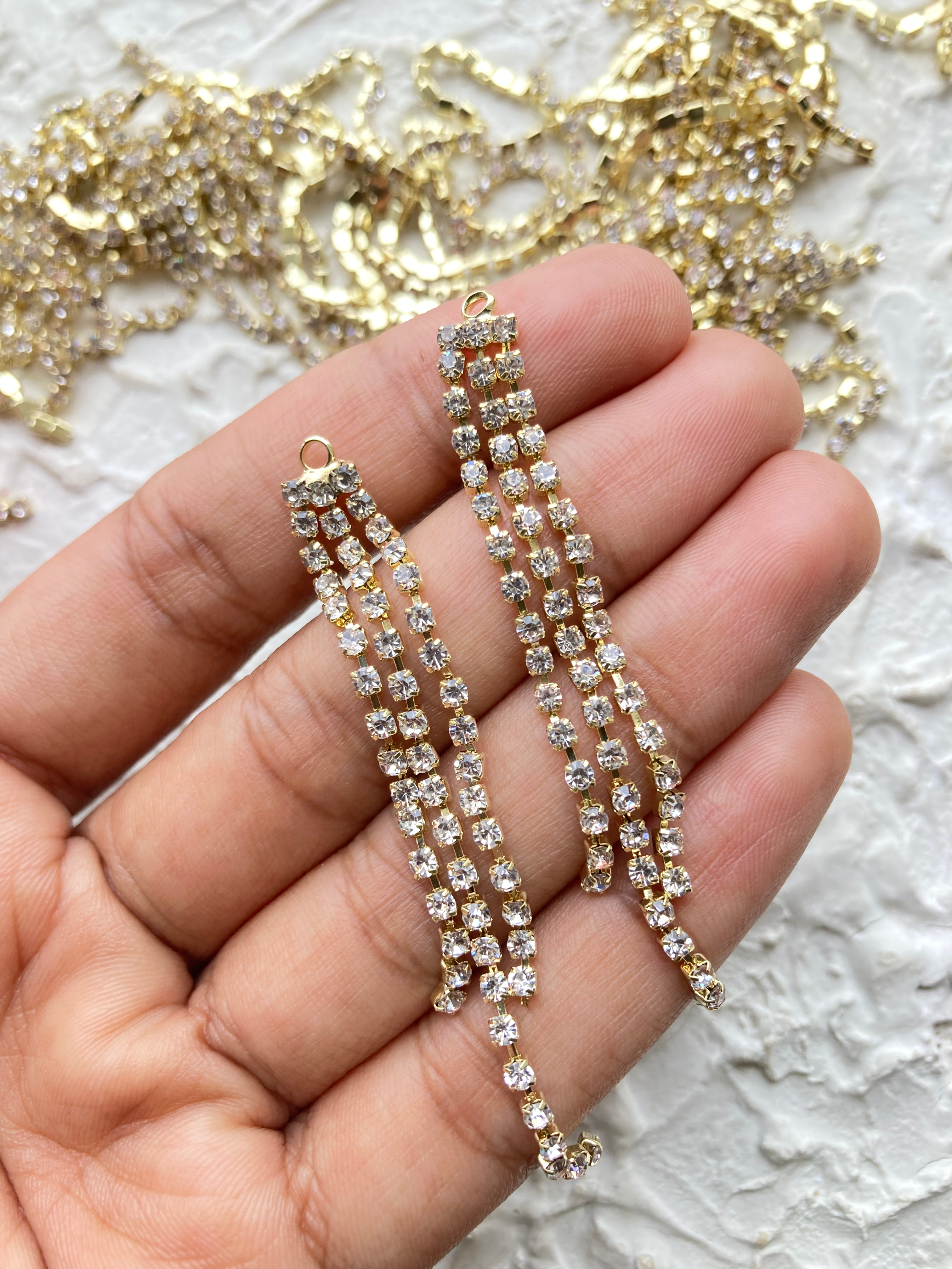 Rhinestone chain tassel brass charm