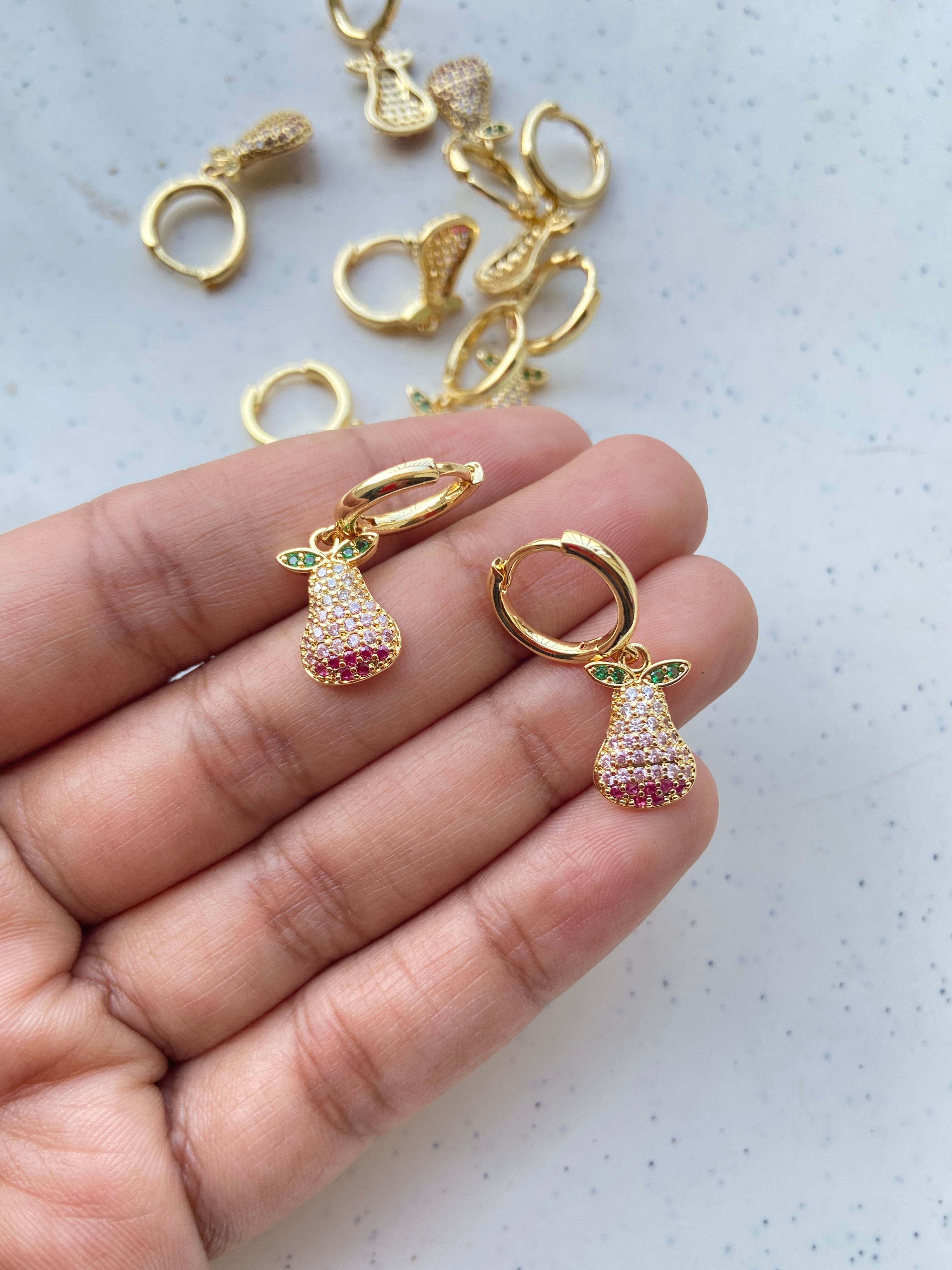 Readymade pear zircon hoop earring, anti-tarnish