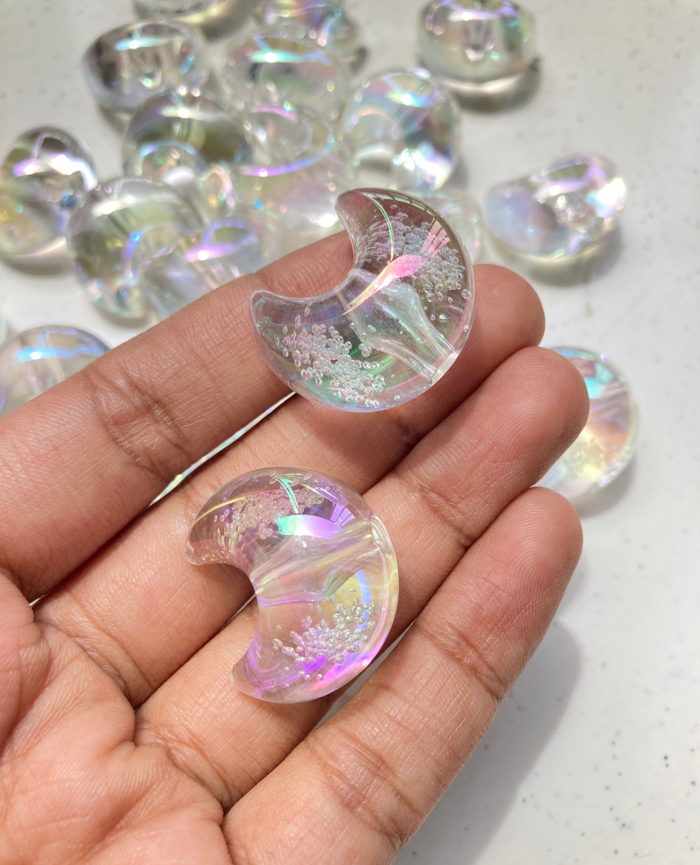 Holographic acrylic chunky big moon bead, vertically drilled