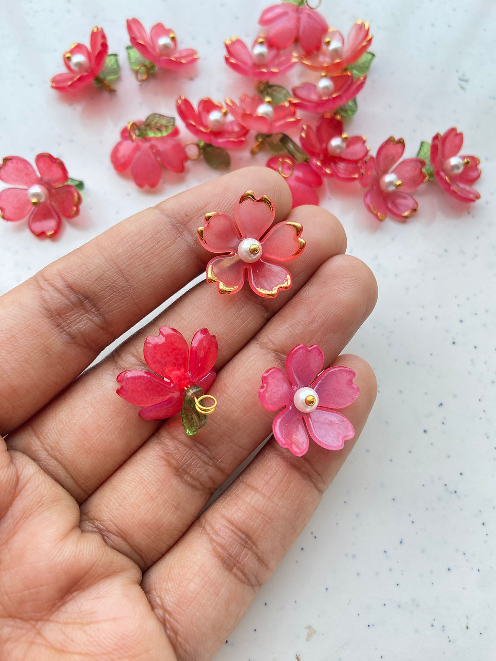 Thumbnail: Sakura readymade flower charm with leaf charm