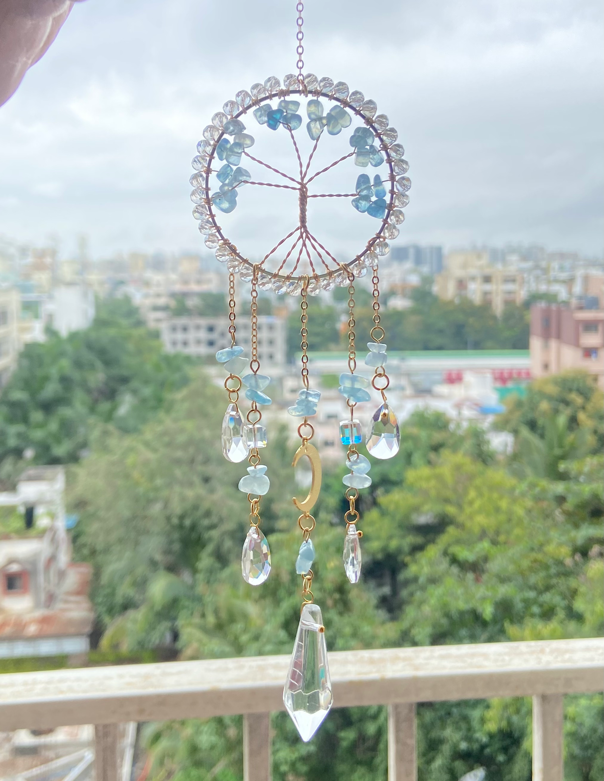 Readymade aquamarine tree suncatcher