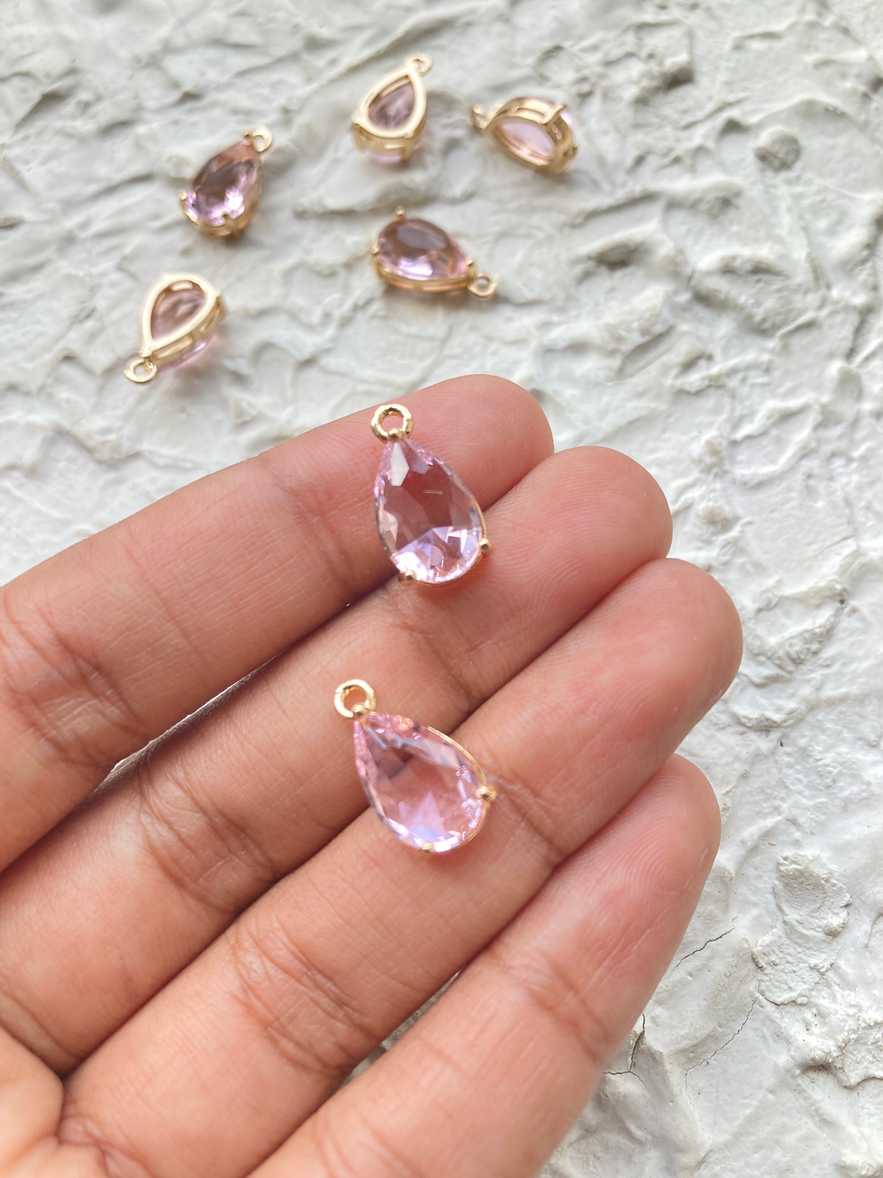 Thumbnail: Glass zircon teardrop brass charm
