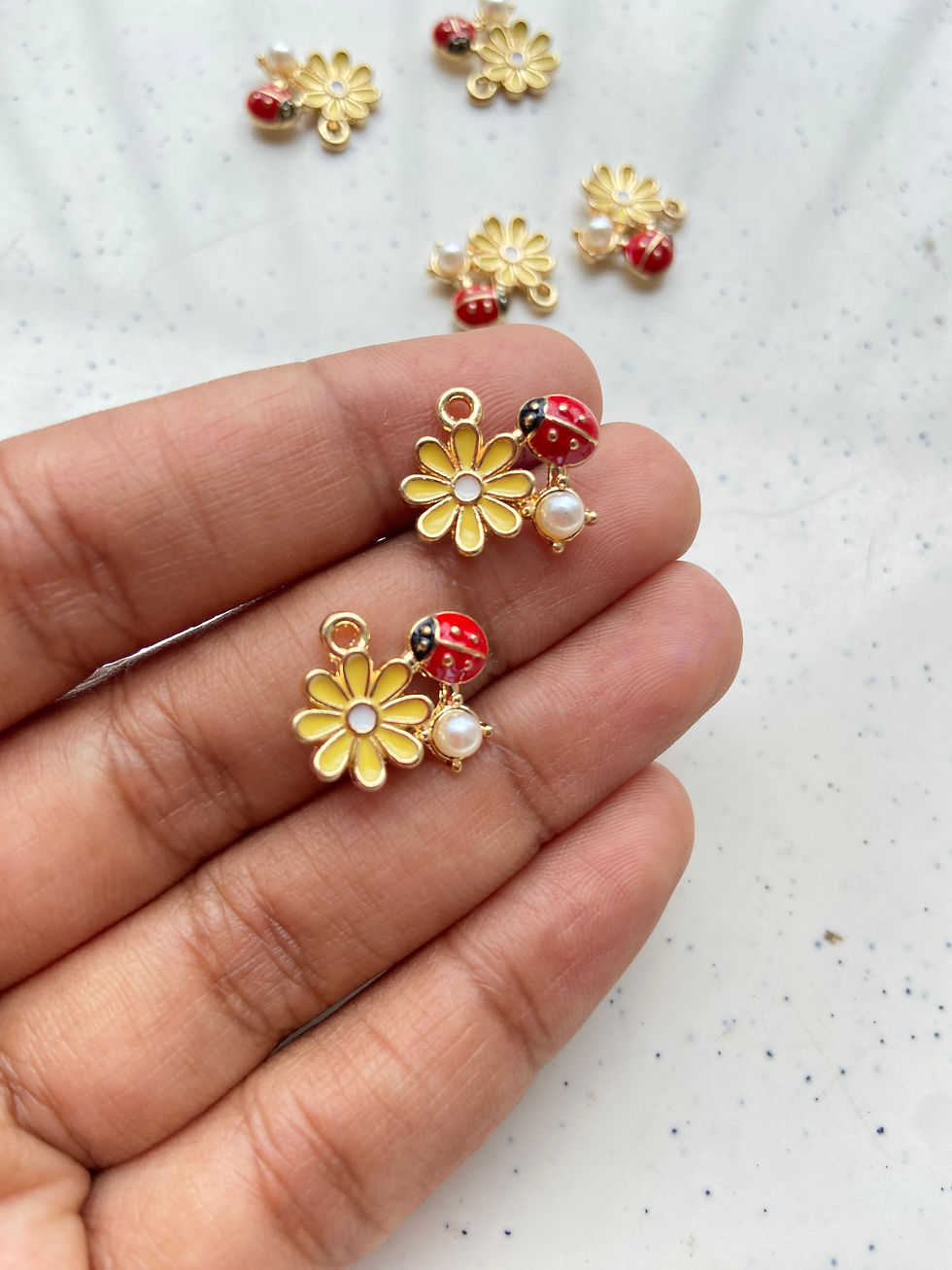 Thumbnail: Lady bug flower enamel alloy charm