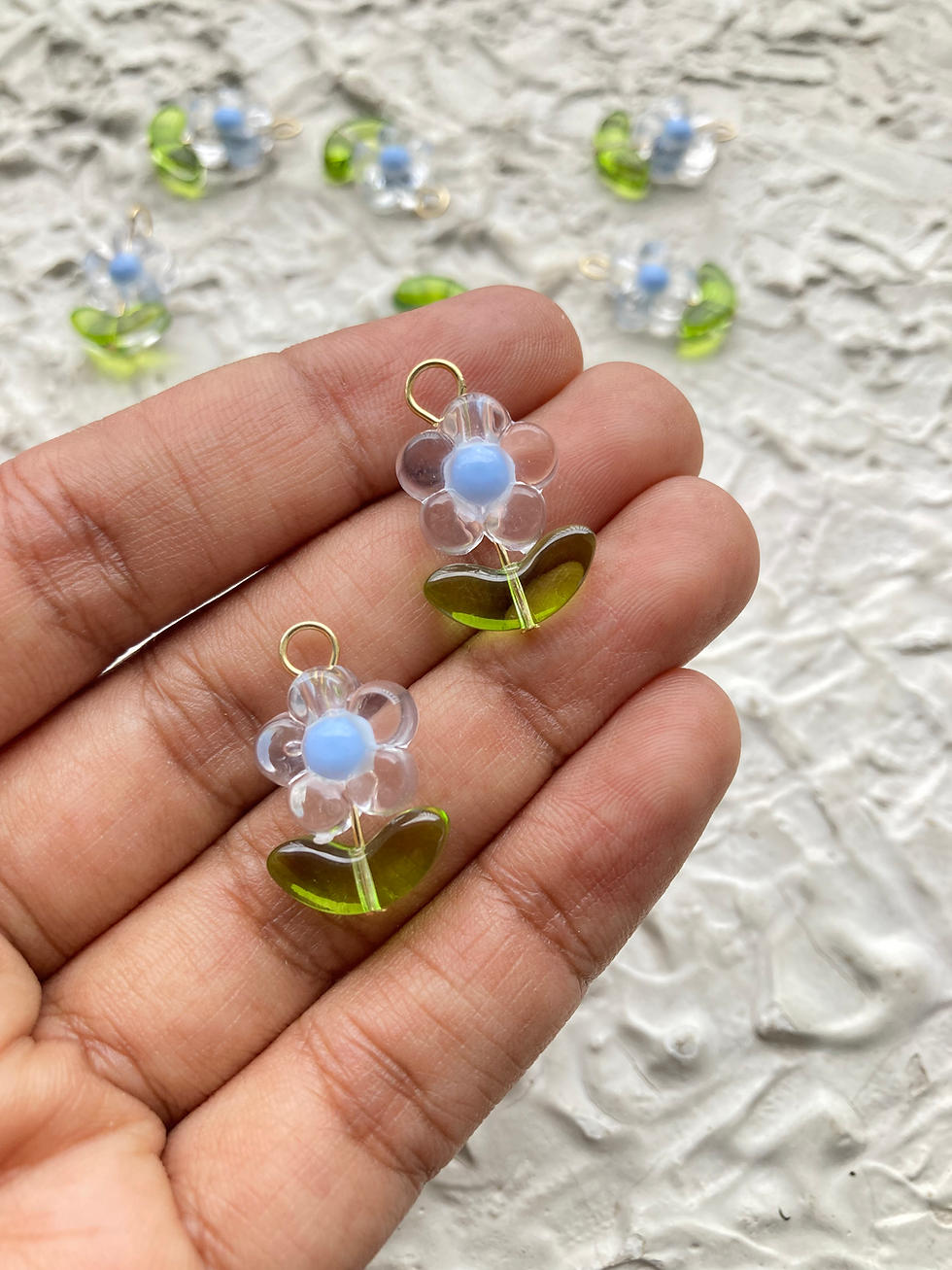 Thumbnail: Transparent acrylic flower with leaf readymade charm