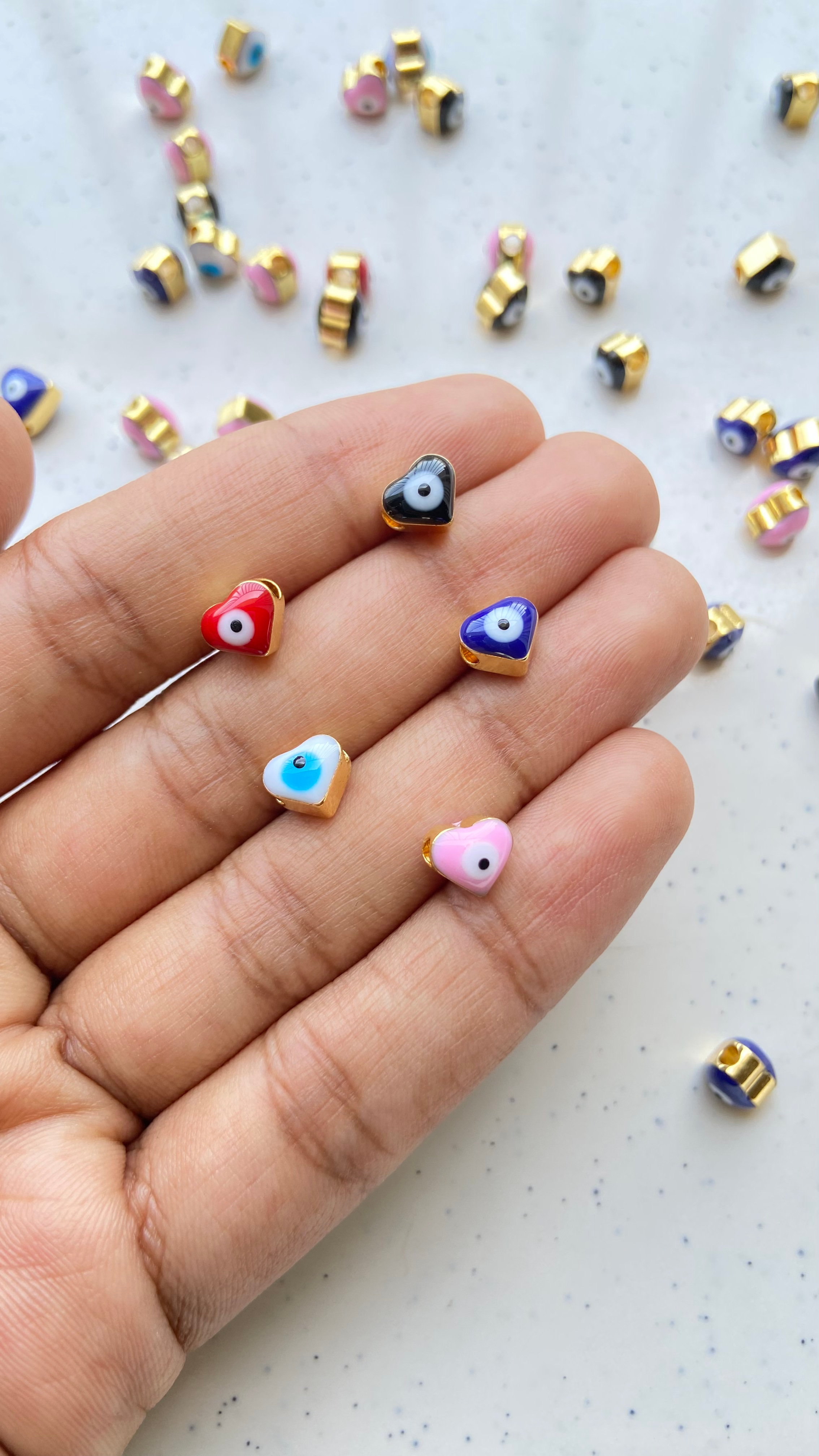 Enamel evil eye heart shape bead