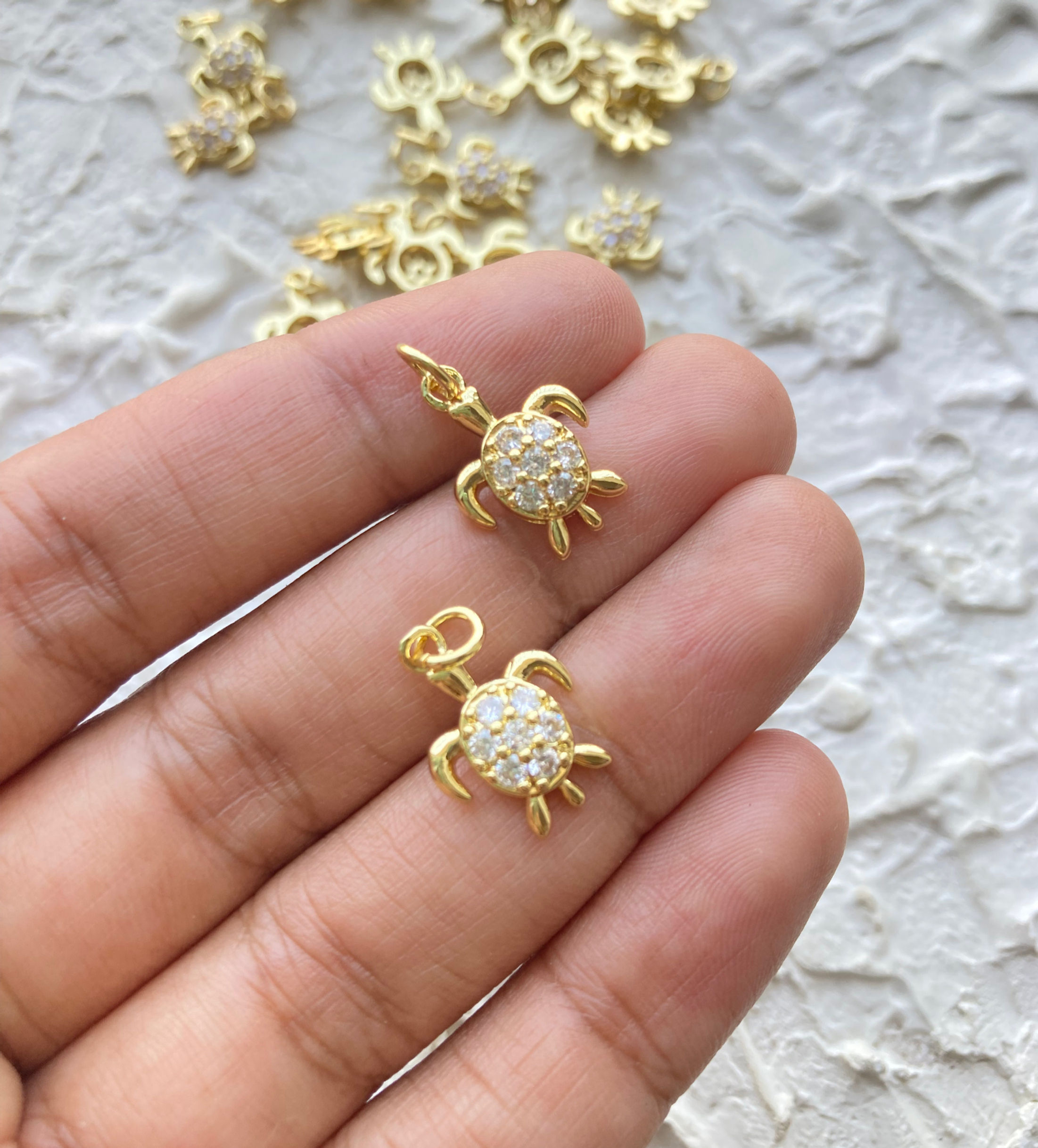 18k gold plated zircon tortoise charm