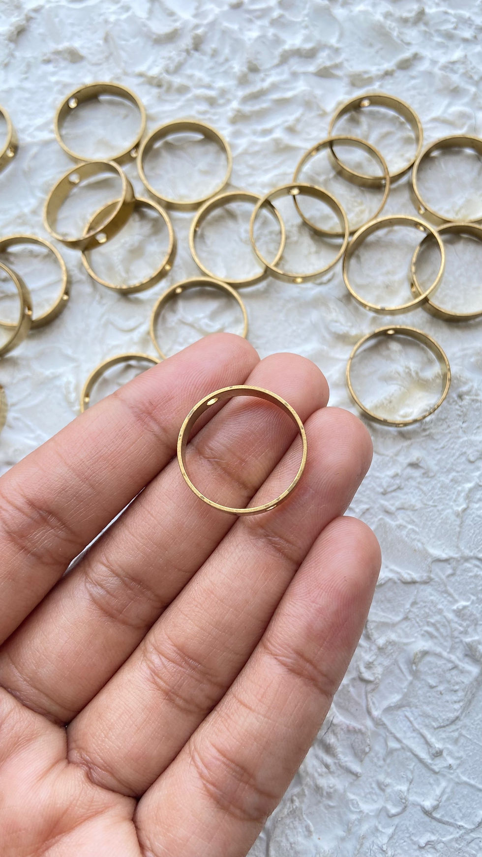Thumbnail: small 2 hole raw brass circle ring