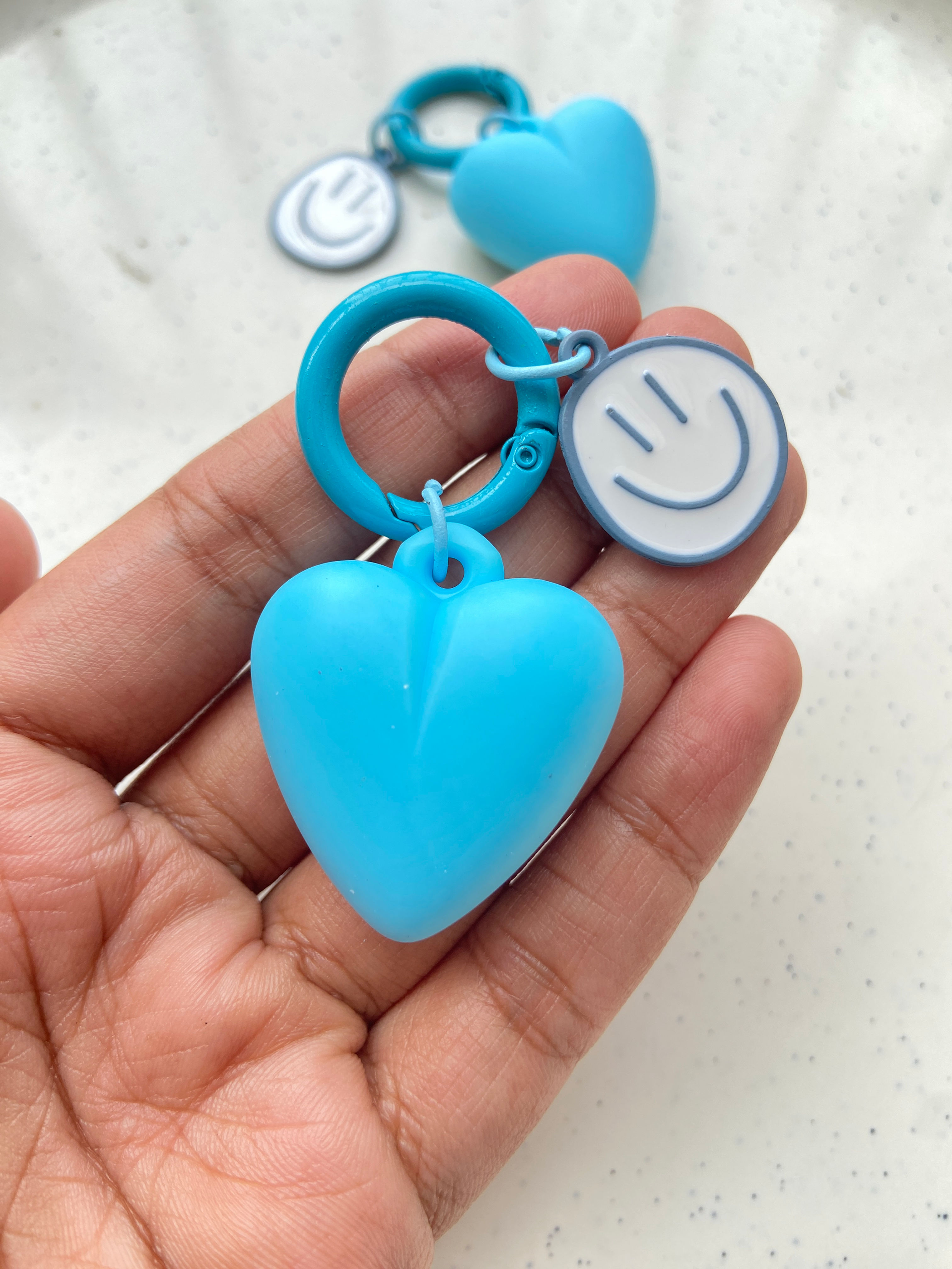Readymade heart keychain with smiley charm