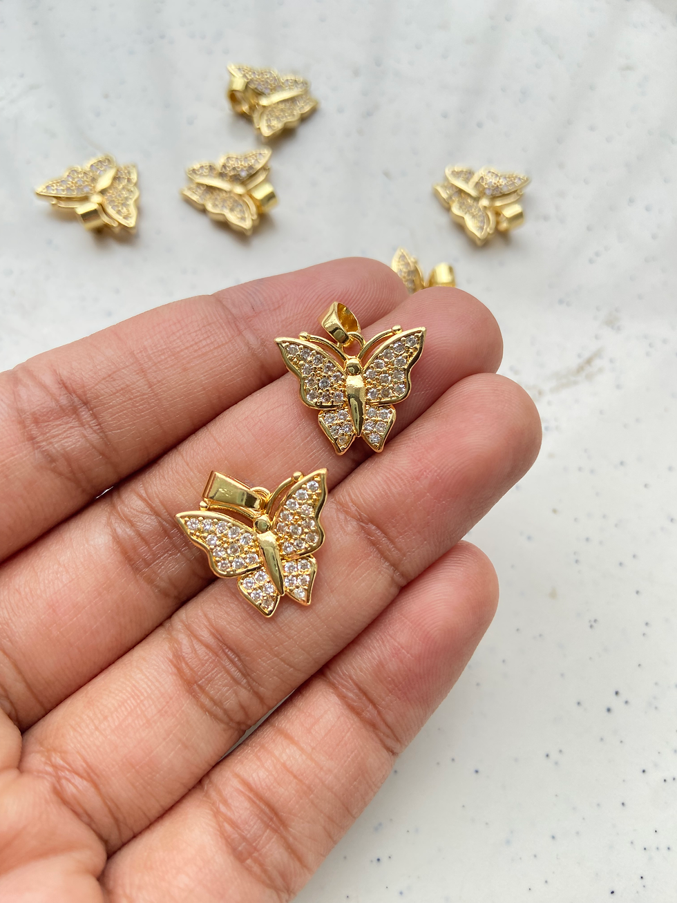 Thumbnail: Zircon gold plated butterfly charm (Pattern-1)