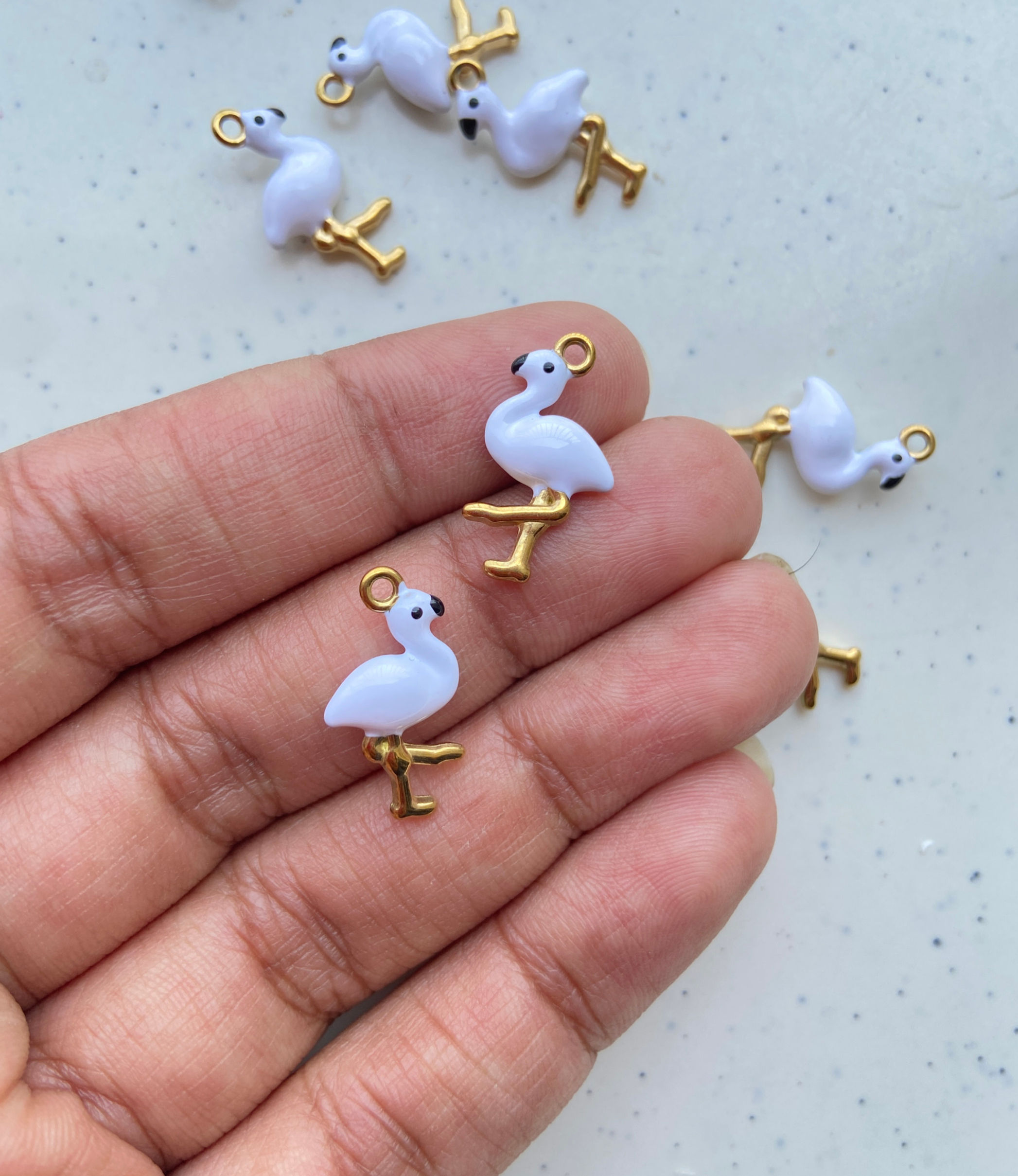 304 stainless steel, flamingo enamel charm, anti-tarnish (1pc)
