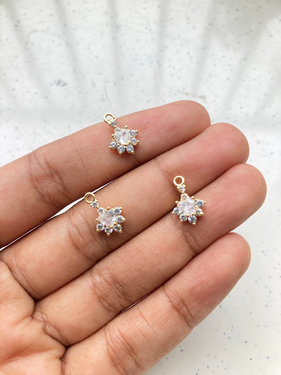 Thumbnail: 18k gold plated heart zircon half flower charm