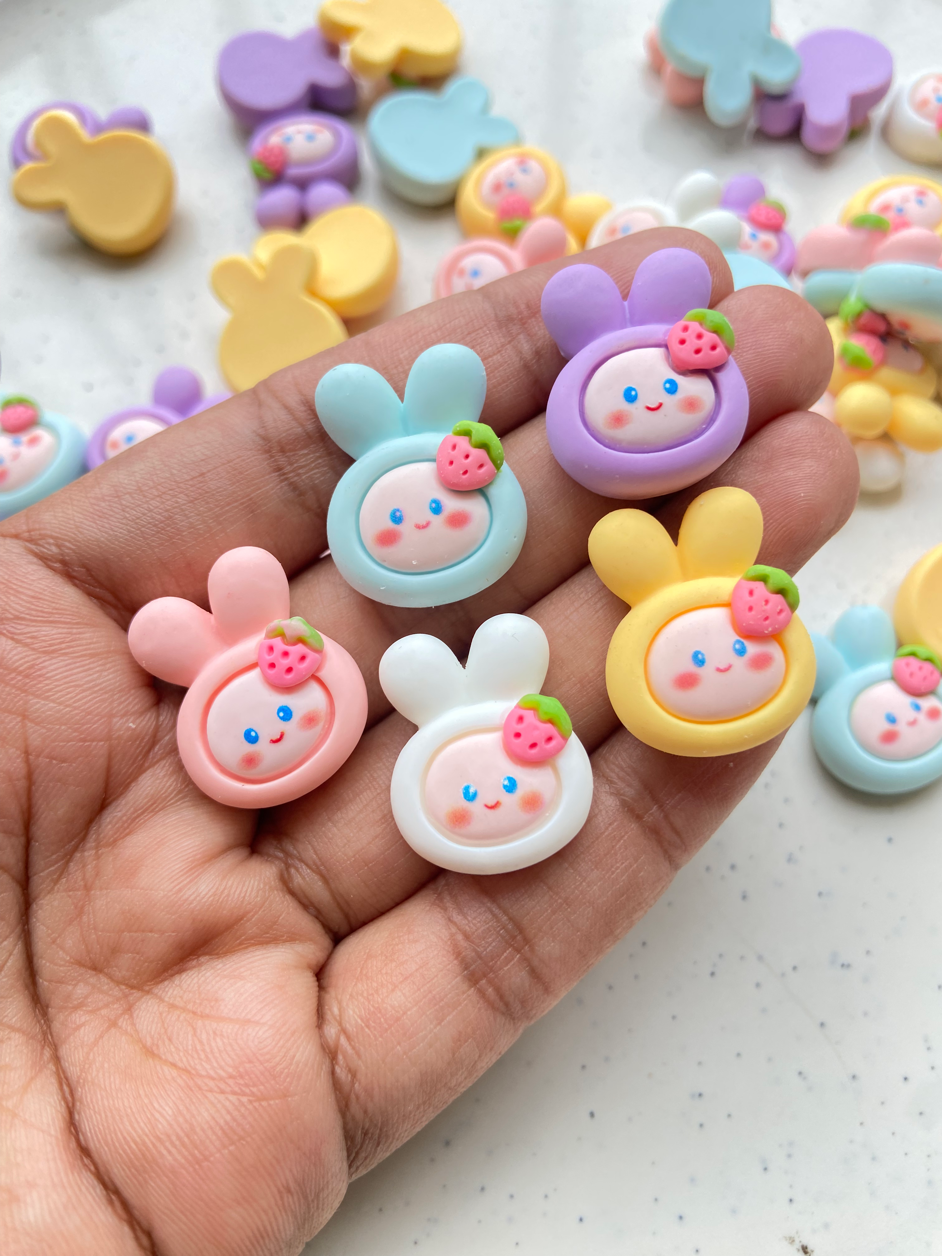 Colourful resin bunny face cabachon charm (without hook)