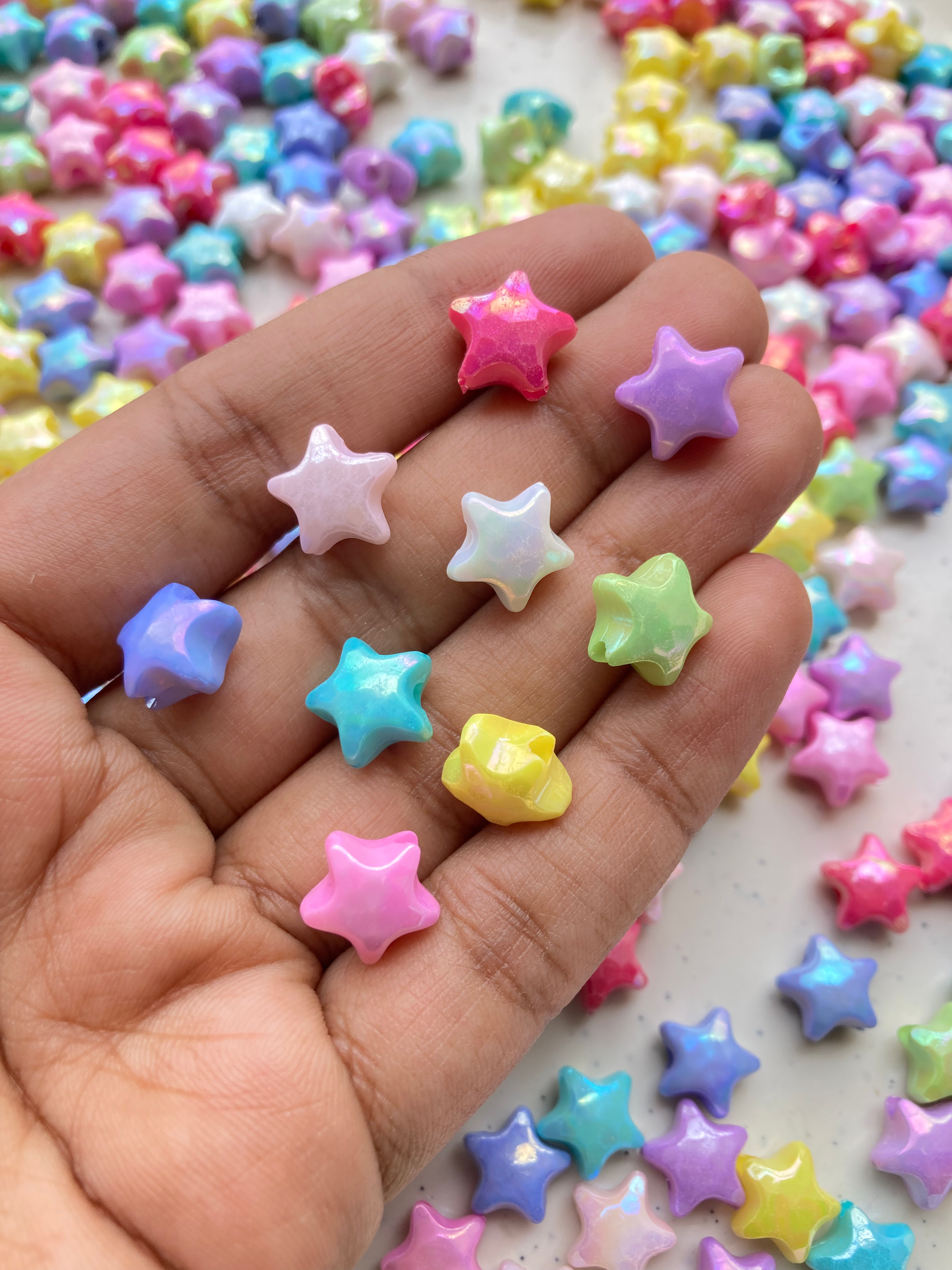Opaque acrylic mixed colour faceted star bead