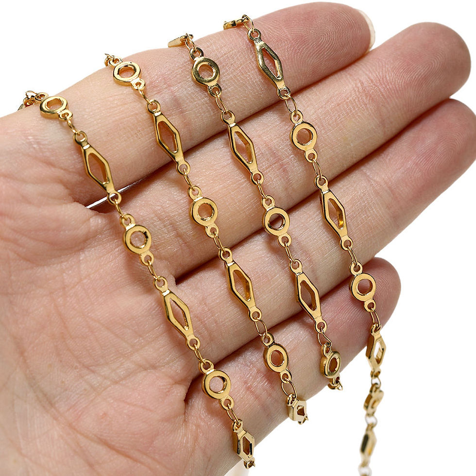 Thumbnail: Circle & diamond link running chain, anti-tarnish, PVD plated (1mtr)