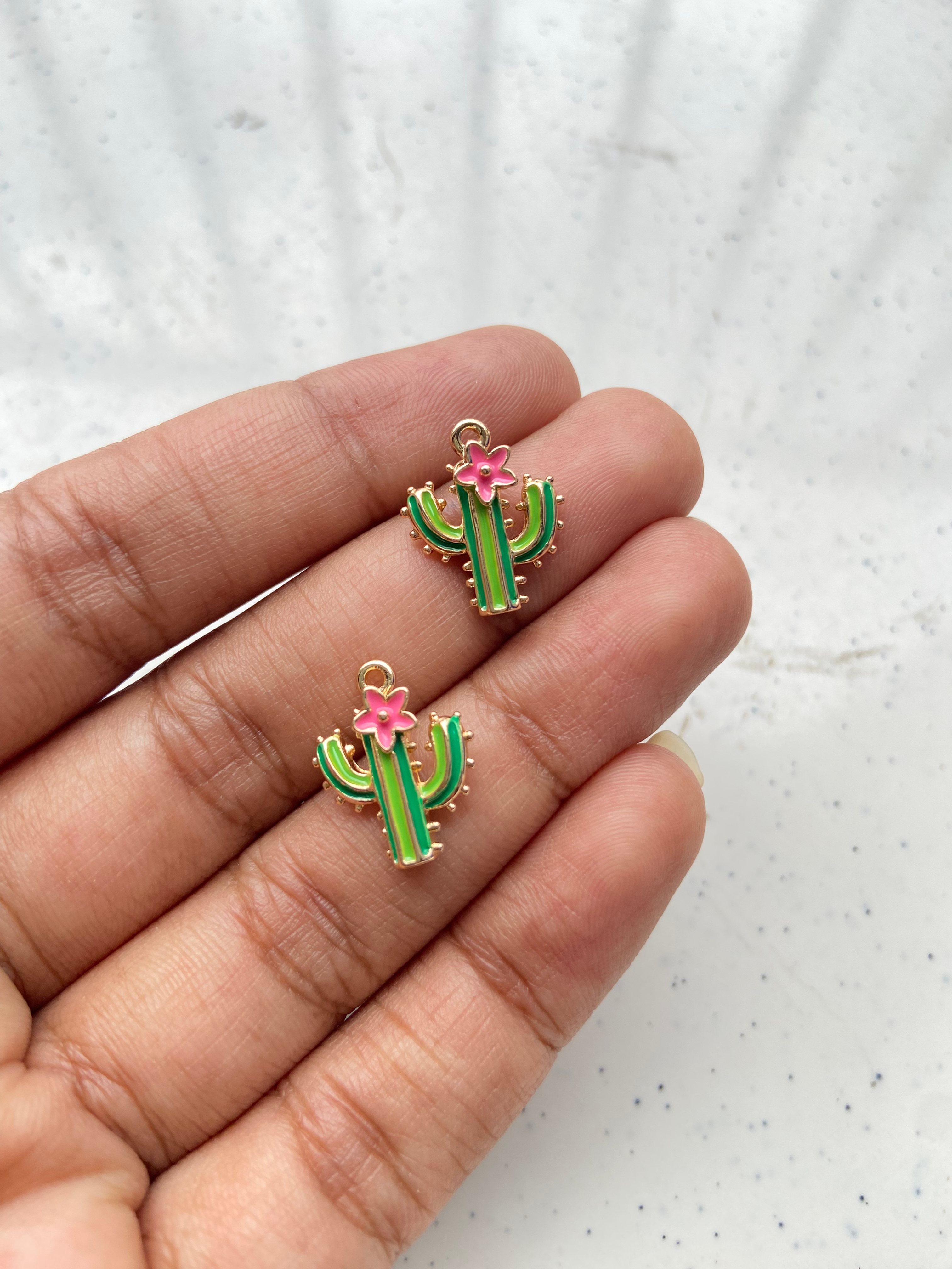 18k gold plated 3d enamel cactus charm