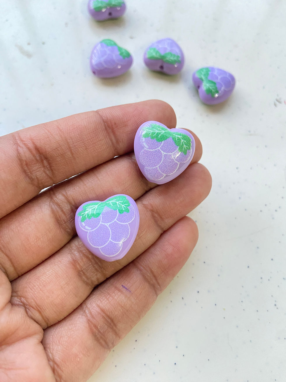 Thumbnail: Fruit theme heart shape acrylic bead, vertically drilled