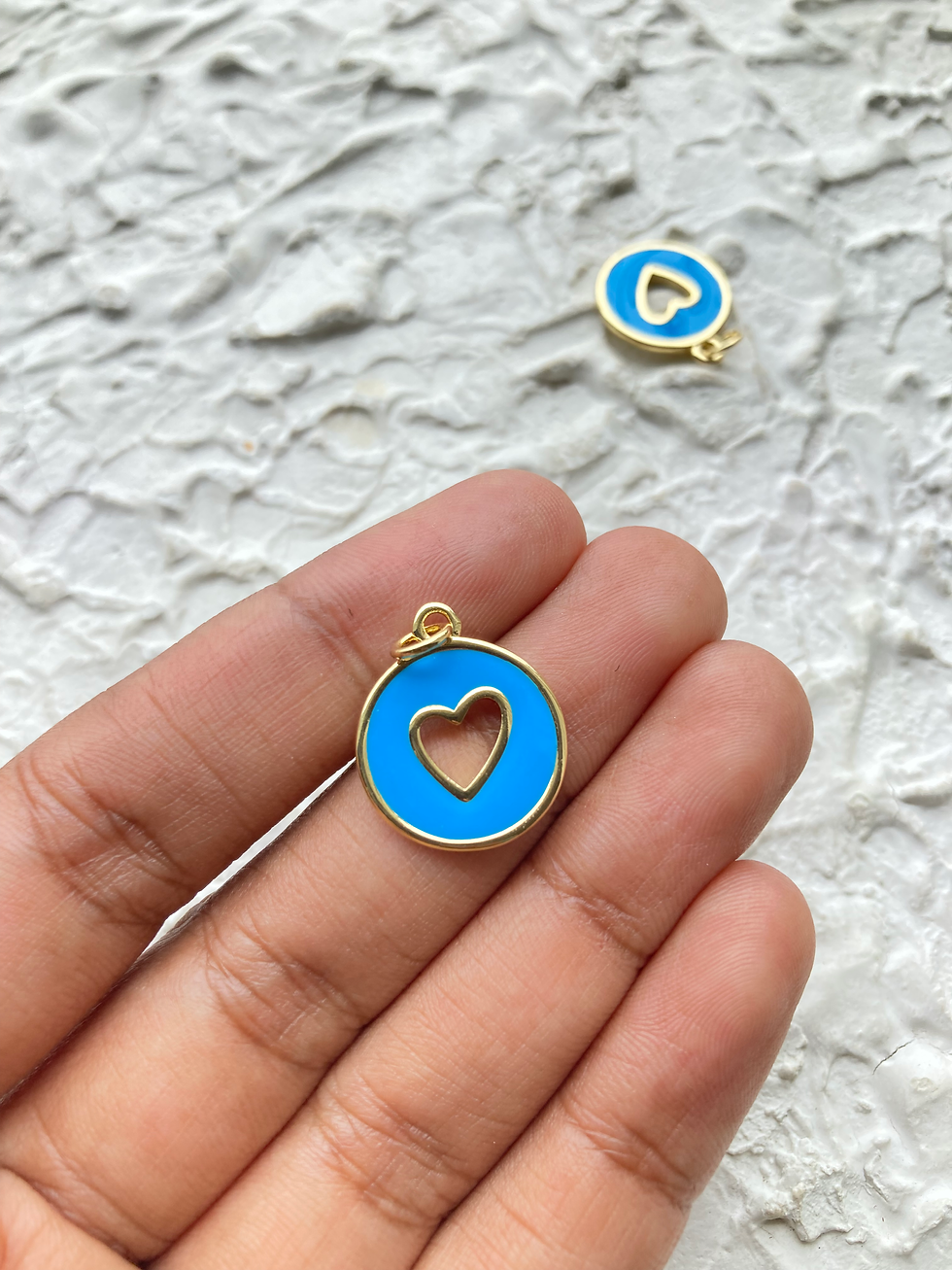 Thumbnail: Colourful enamel circle with hollow heart charm