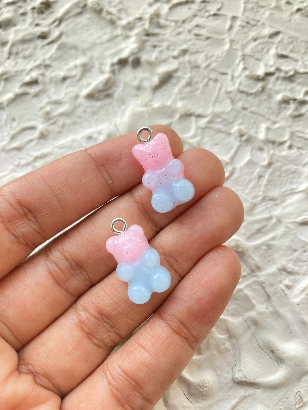 Thumbnail: Opaque two shade resin small bear charm with glitter