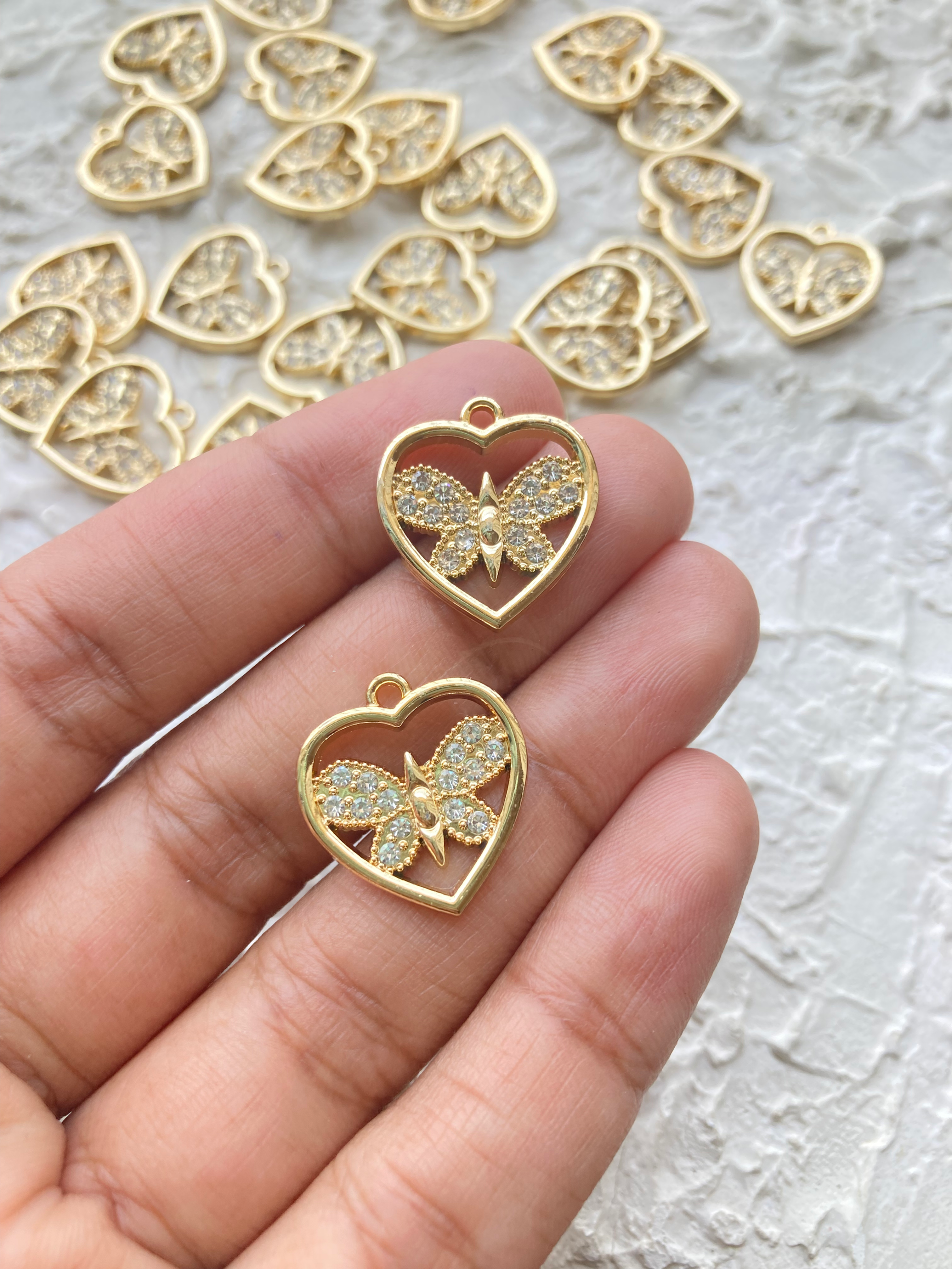 Butterfly in heart rhinestone alloy charm