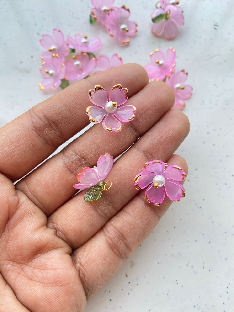 Thumbnail: Sakura readymade flower charm with leaf charm